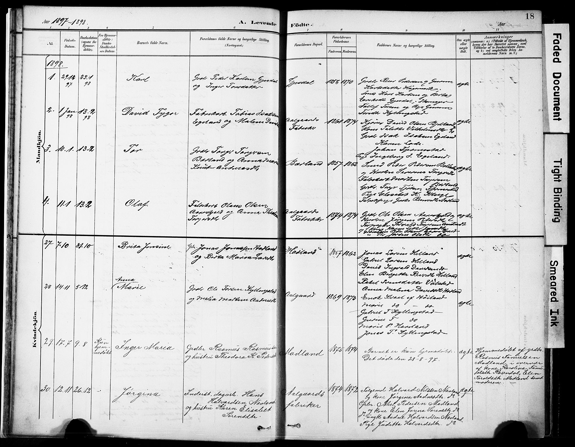 Lye sokneprestkontor, SAST/A-101794/001/30BA/L0012: Parish register (official) no. A 11, 1896-1909, p. 18