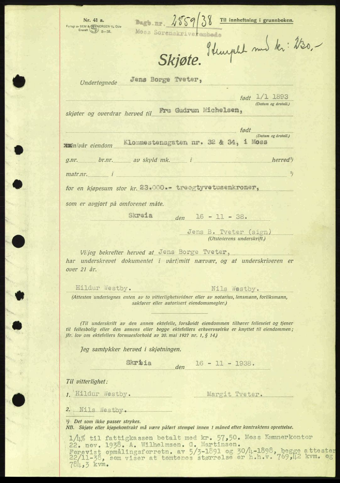 Moss sorenskriveri, SAO/A-10168: Mortgage book no. A5, 1938-1939, Diary no: : 2559/1938