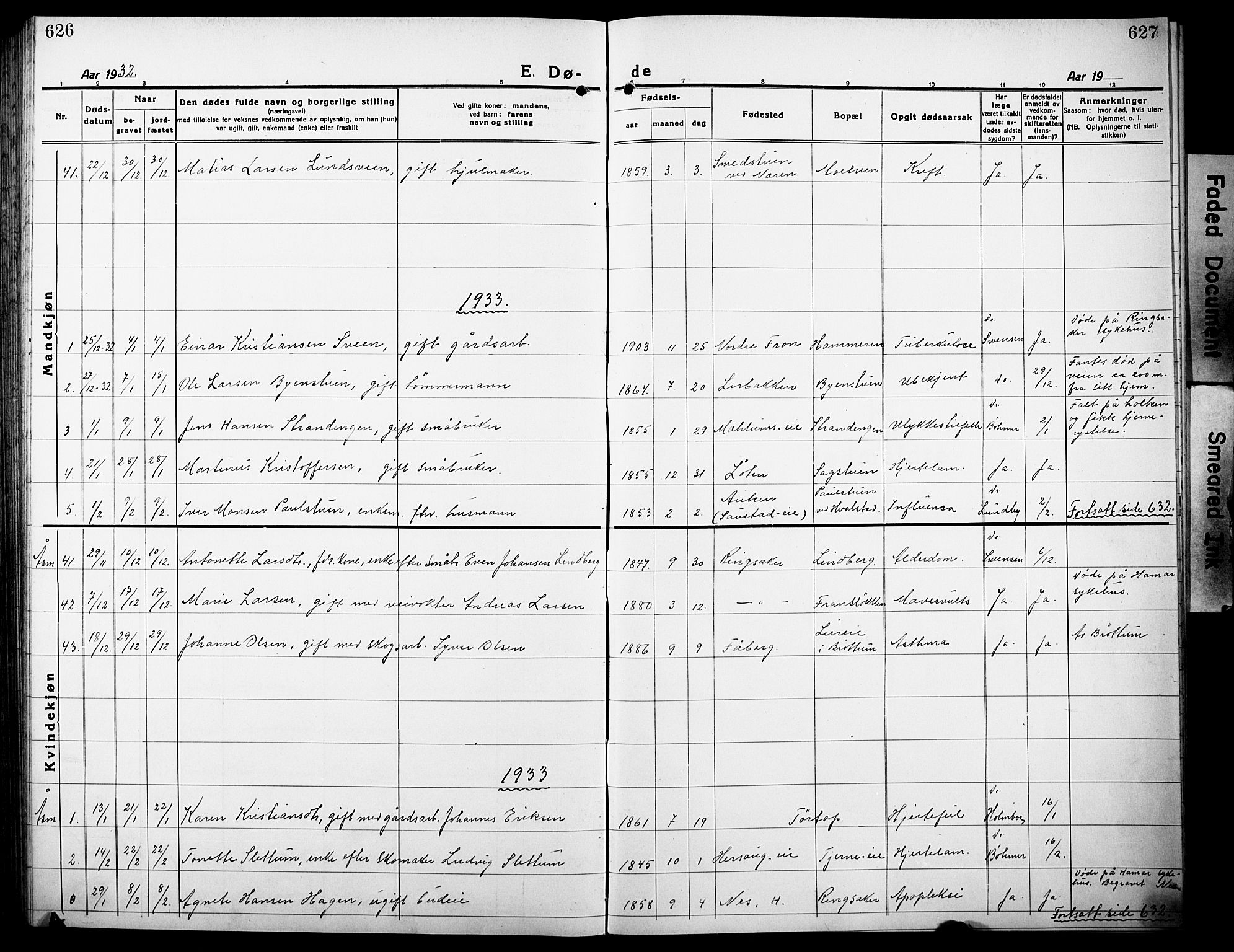 Ringsaker prestekontor, SAH/PREST-014/L/La/L0019: Parish register (copy) no. 19, 1923-1933, p. 626-627