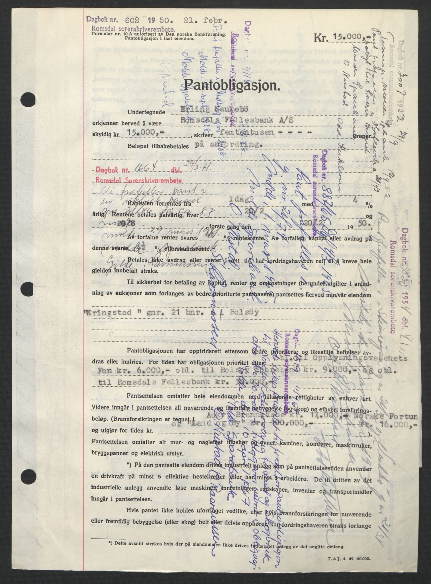 Romsdal sorenskriveri, AV/SAT-A-4149/1/2/2C: Mortgage book no. B5, 1949-1950, Diary no: : 602/1950