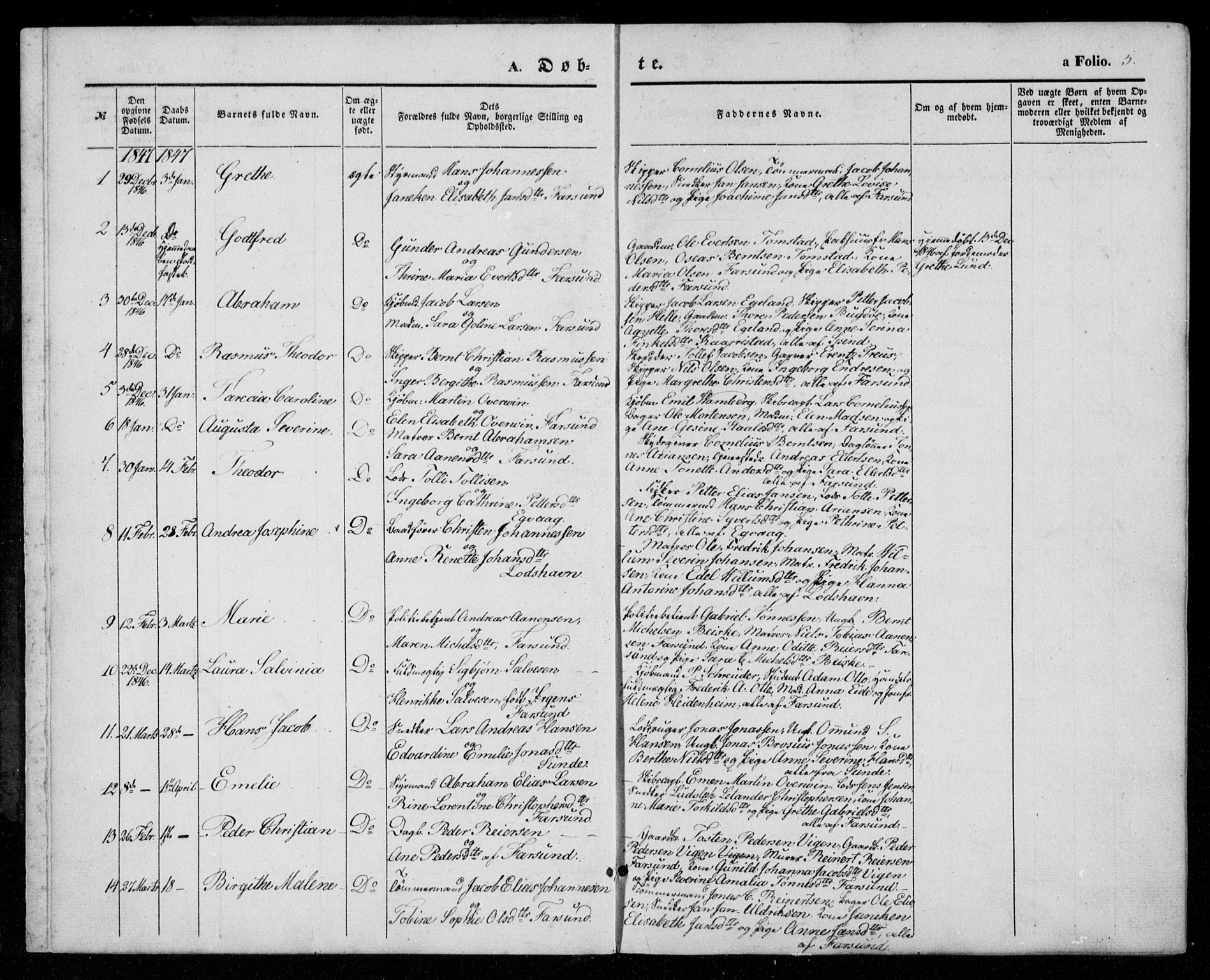 Farsund sokneprestkontor, AV/SAK-1111-0009/F/Fa/L0004: Parish register (official) no. A 4, 1847-1863, p. 5