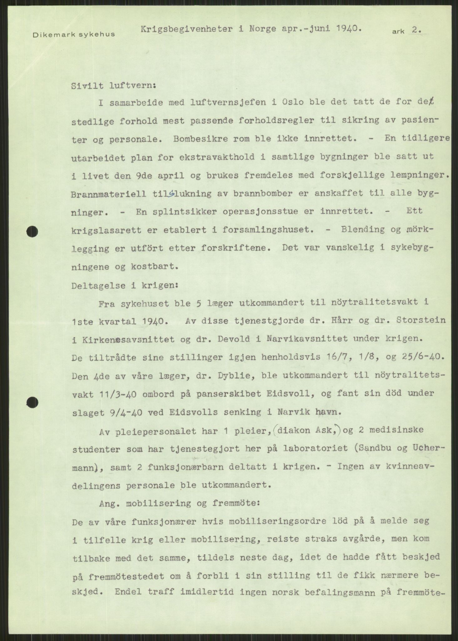 Forsvaret, Forsvarets krigshistoriske avdeling, AV/RA-RAFA-2017/Y/Ya/L0013: II-C-11-31 - Fylkesmenn.  Rapporter om krigsbegivenhetene 1940., 1940, p. 641