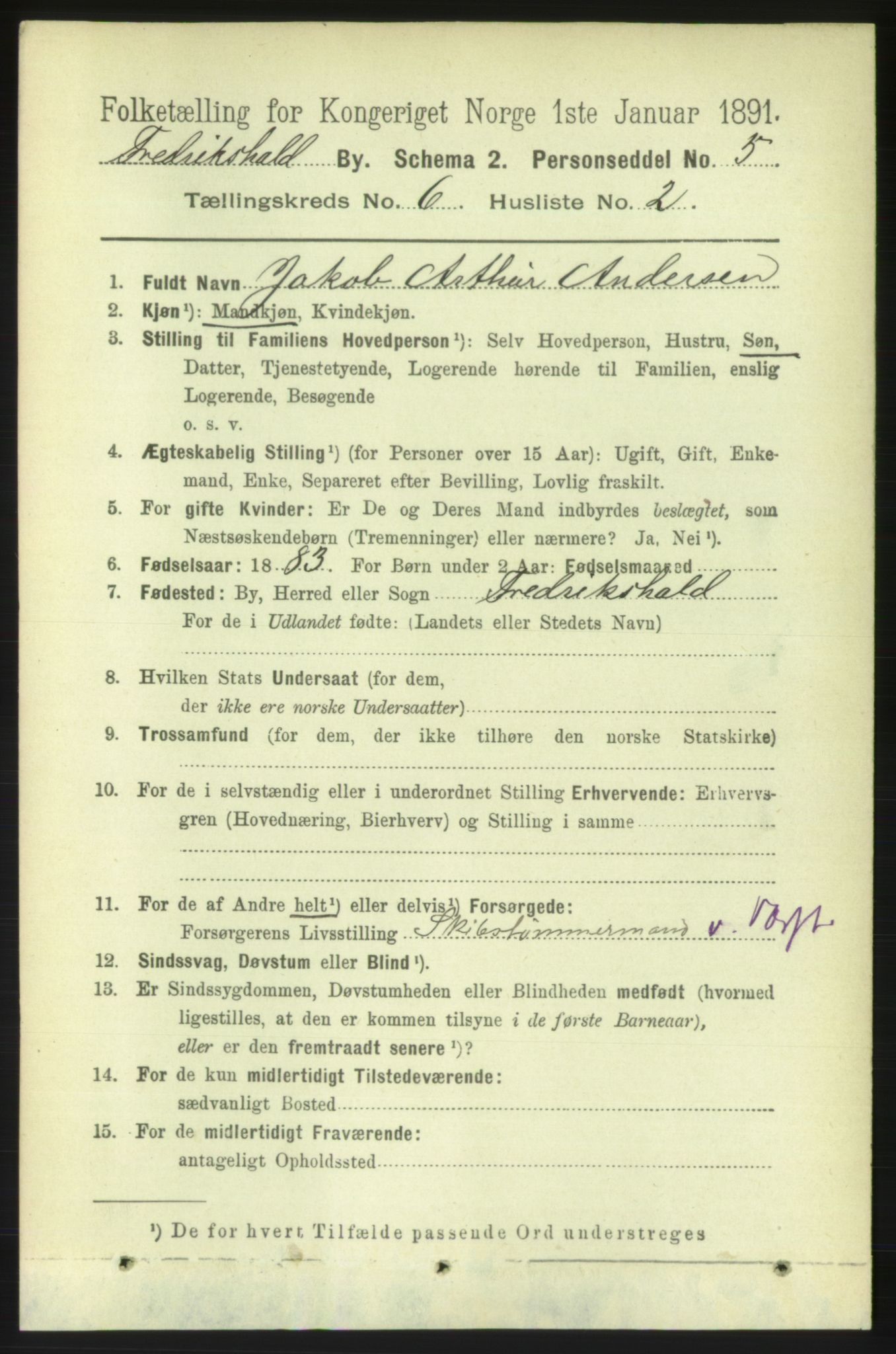 RA, 1891 census for 0101 Fredrikshald, 1891, p. 4468