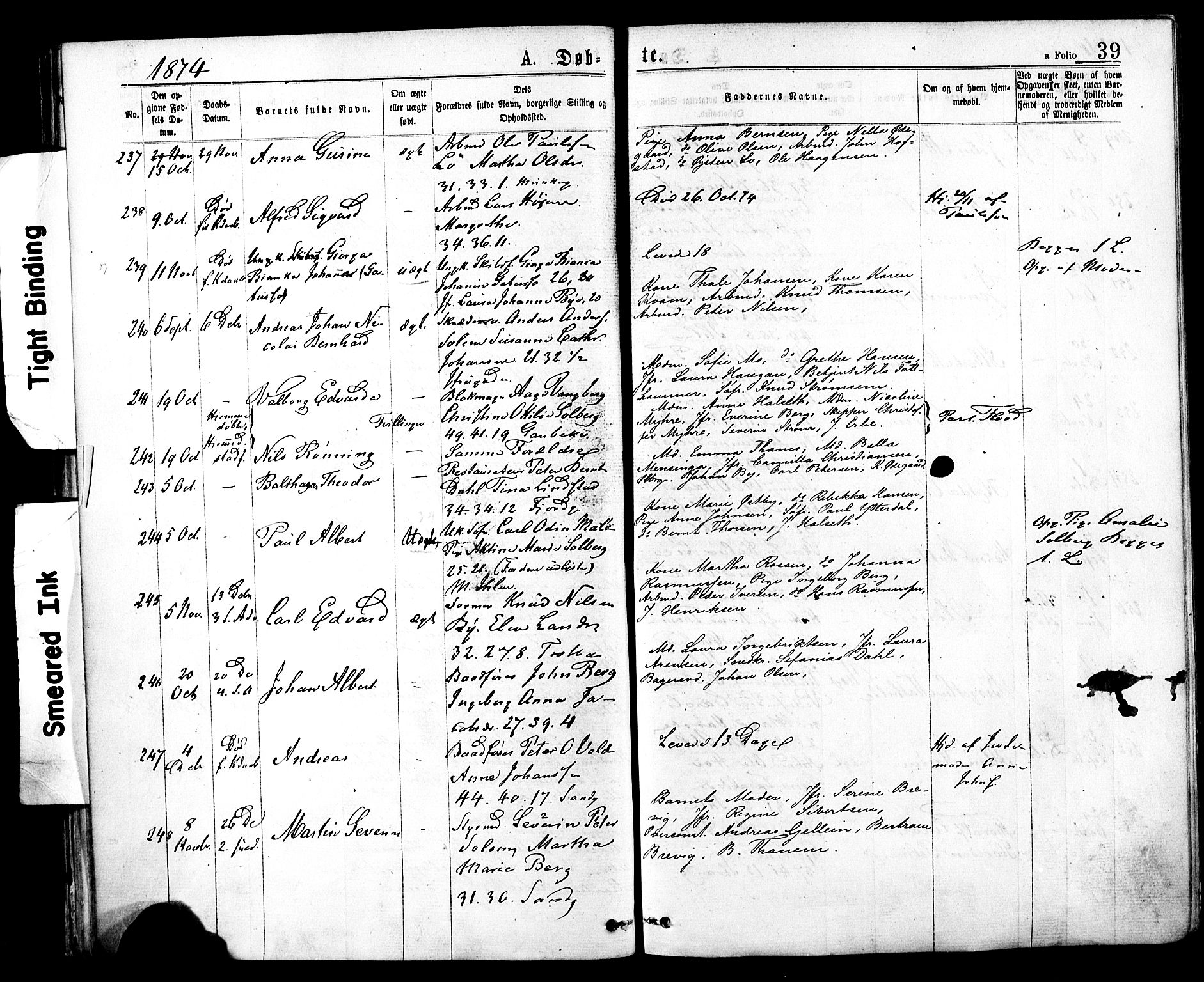 Ministerialprotokoller, klokkerbøker og fødselsregistre - Sør-Trøndelag, SAT/A-1456/602/L0118: Parish register (official) no. 602A16, 1873-1879, p. 39