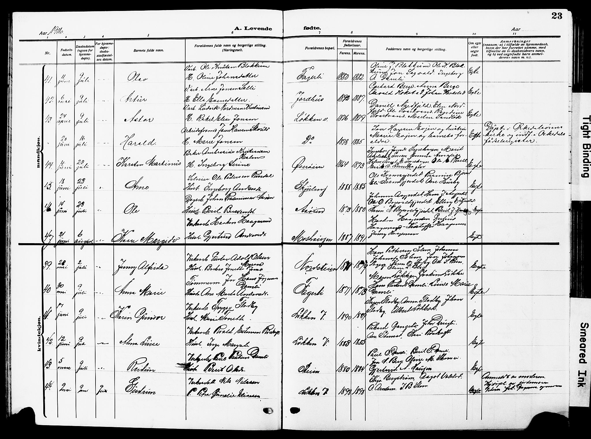 Ministerialprotokoller, klokkerbøker og fødselsregistre - Sør-Trøndelag, AV/SAT-A-1456/672/L0865: Parish register (copy) no. 672C04, 1914-1928, p. 23