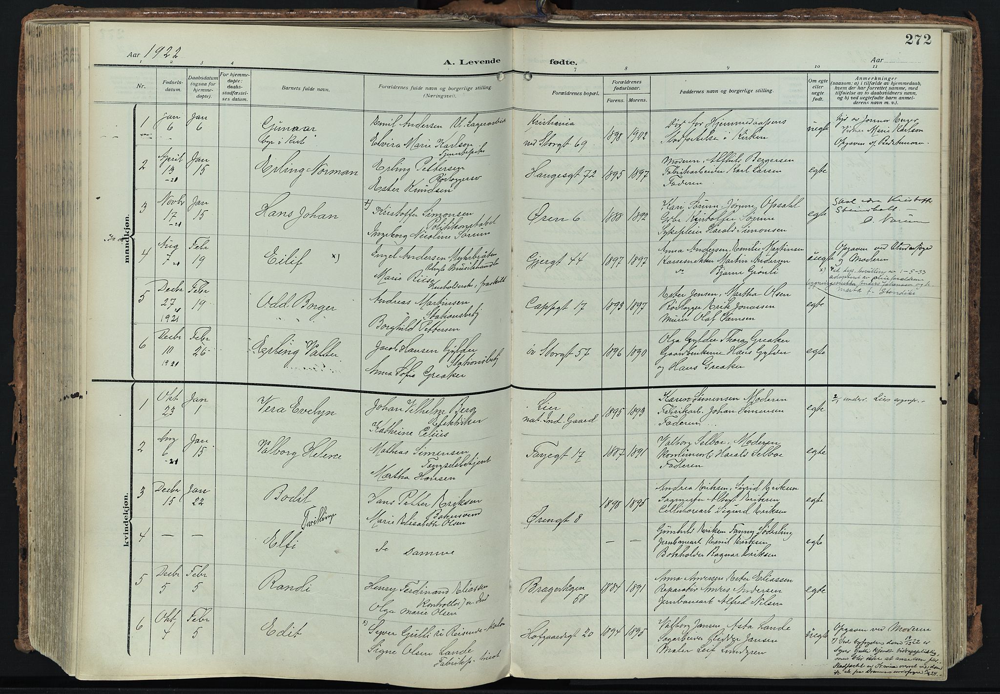 Bragernes kirkebøker, SAKO/A-6/F/Fb/L0010: Parish register (official) no. II 10, 1911-1922, p. 272