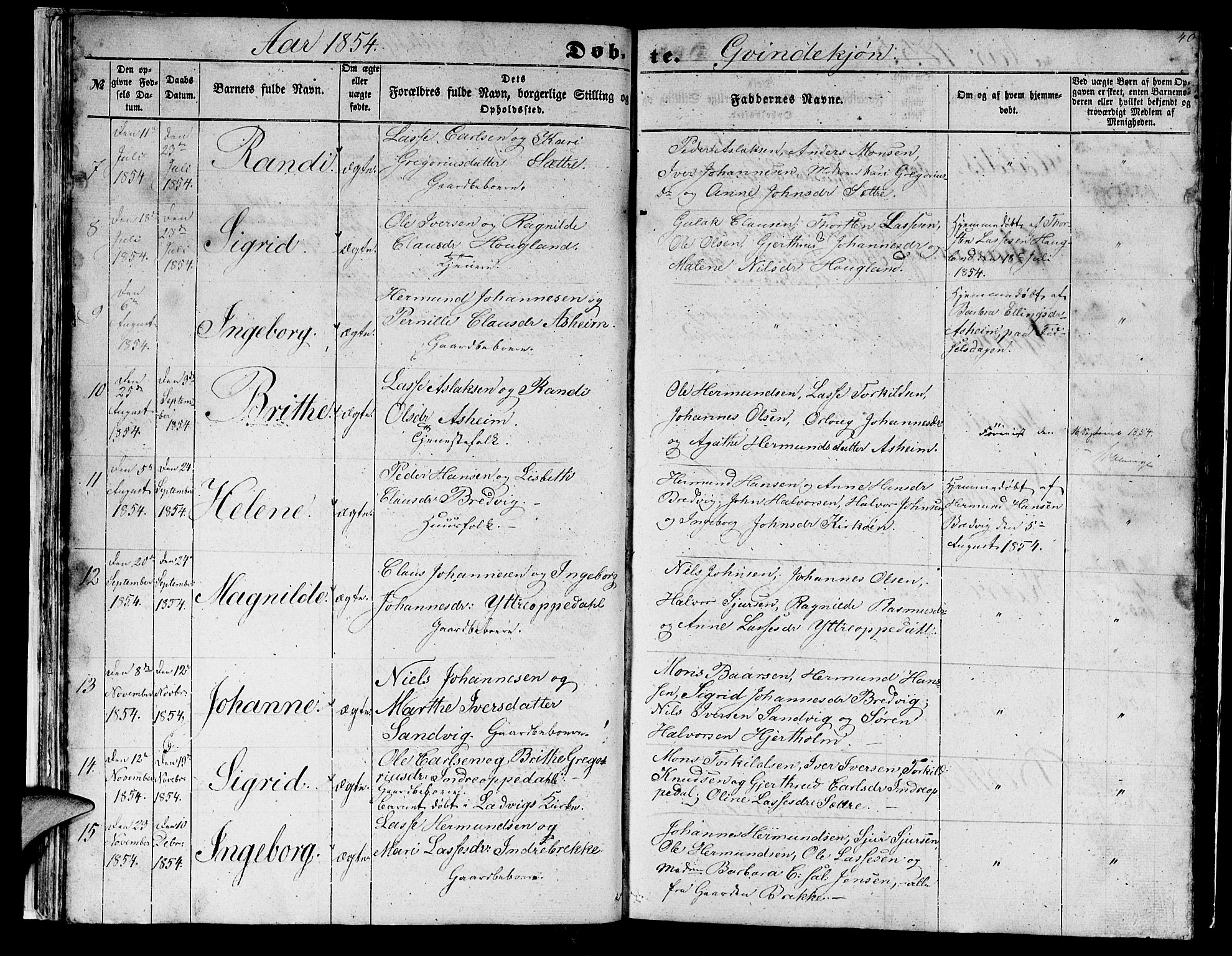 Gulen sokneprestembete, AV/SAB-A-80201/H/Hab/Habc/L0001: Parish register (copy) no. C 1, 1853-1880, p. 40