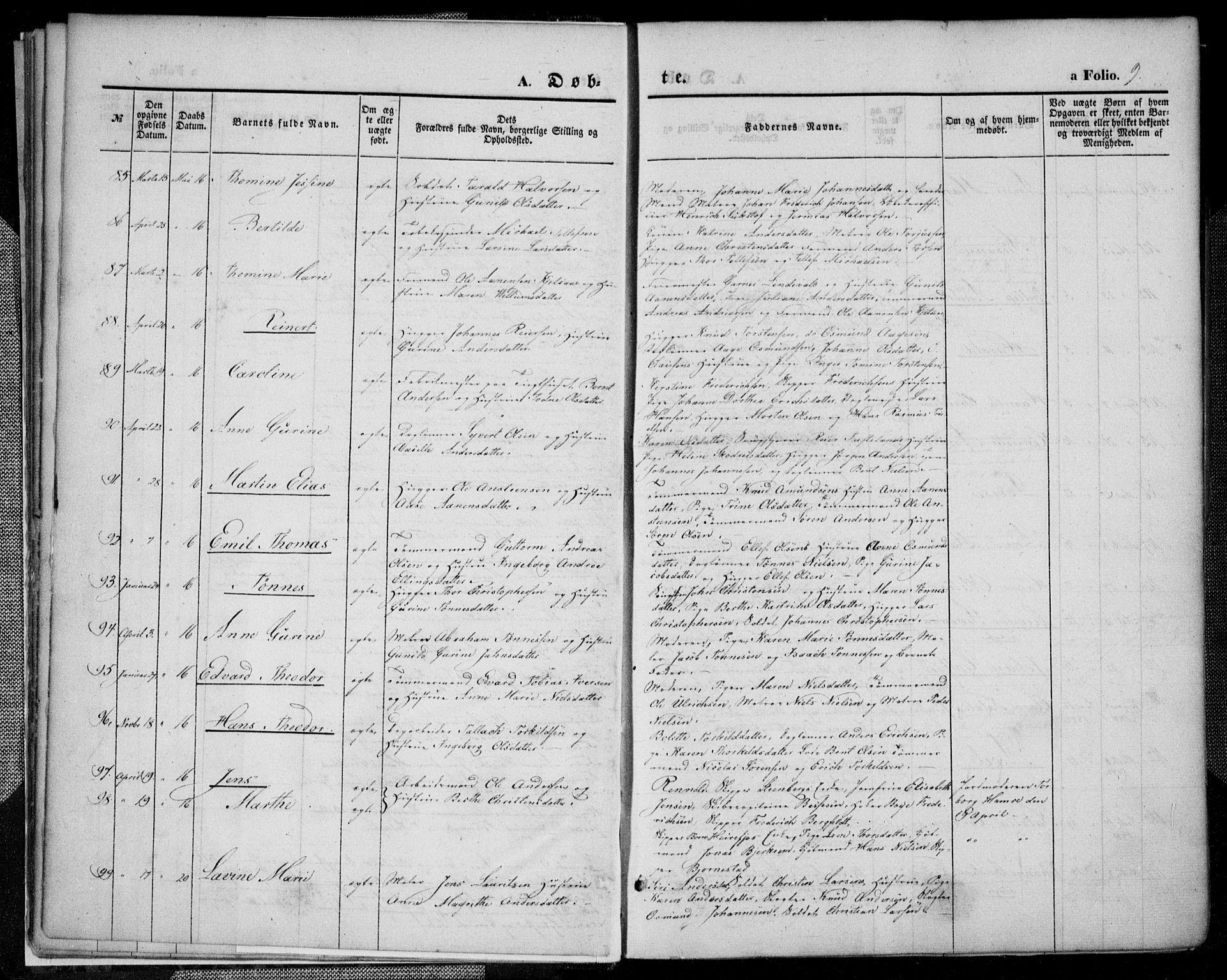 Kristiansand domprosti, SAK/1112-0006/F/Fa/L0013: Parish register (official) no. A 13, 1842-1851, p. 9