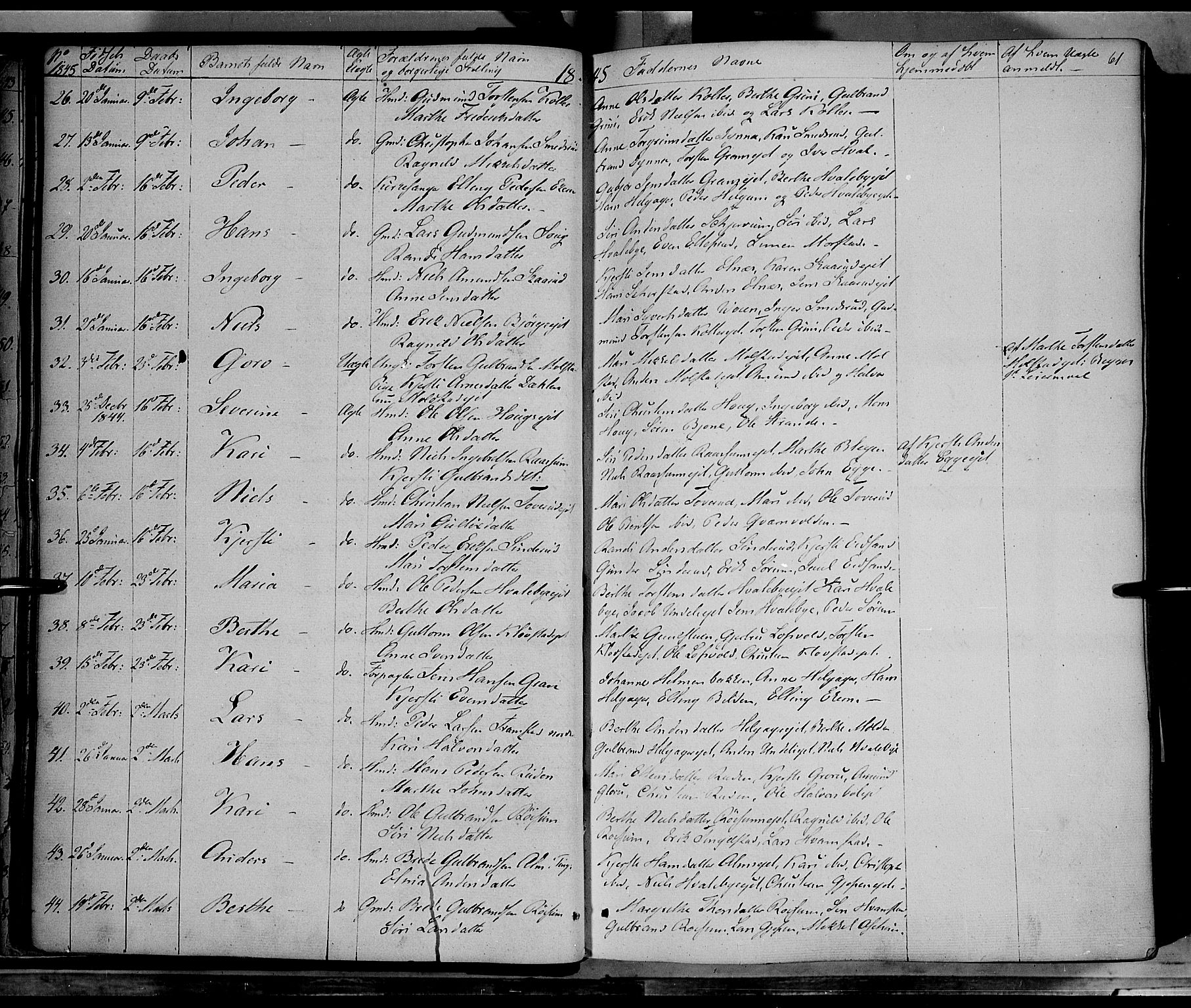 Gran prestekontor, SAH/PREST-112/H/Ha/Haa/L0011: Parish register (official) no. 11, 1842-1856, p. 60-61