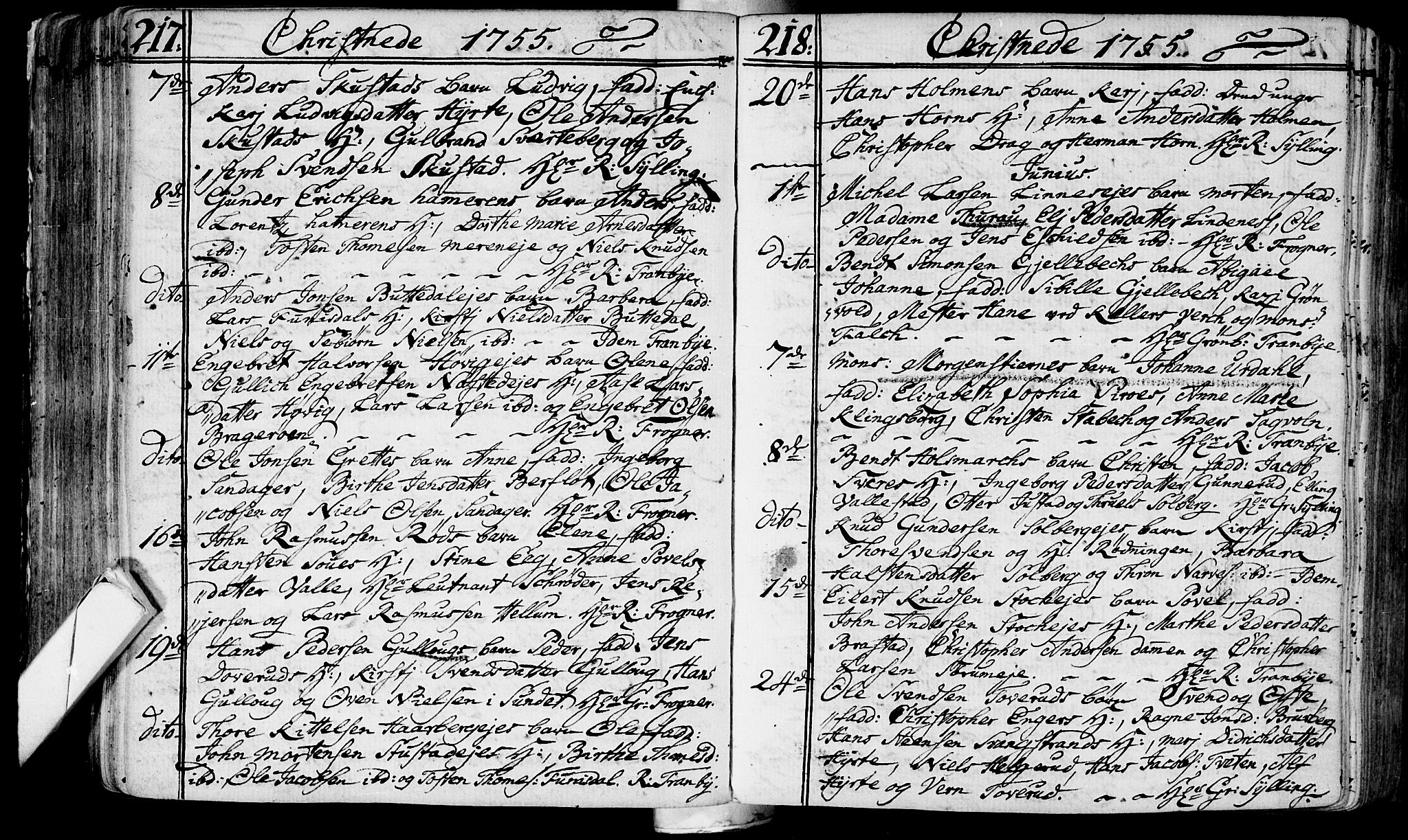 Lier kirkebøker, AV/SAKO-A-230/F/Fa/L0004: Parish register (official) no. I 4, 1749-1764, p. 217-218