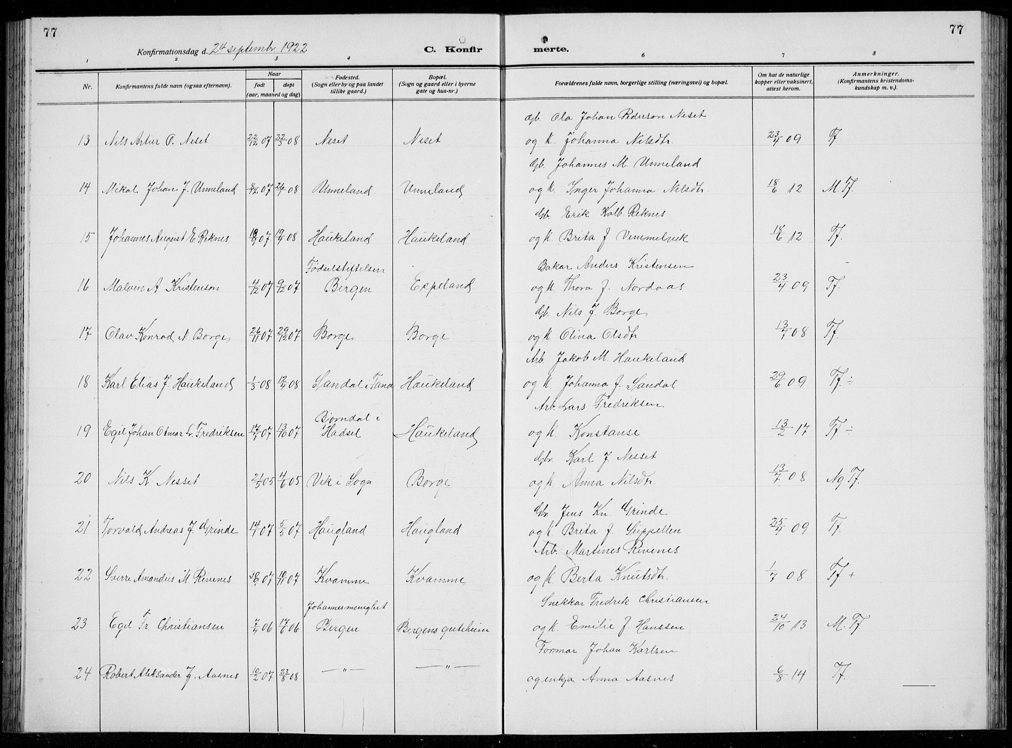 Arna Sokneprestembete, AV/SAB-A-74001/H/Ha/Hab: Parish register (copy) no. A  6, 1922-1936, p. 77