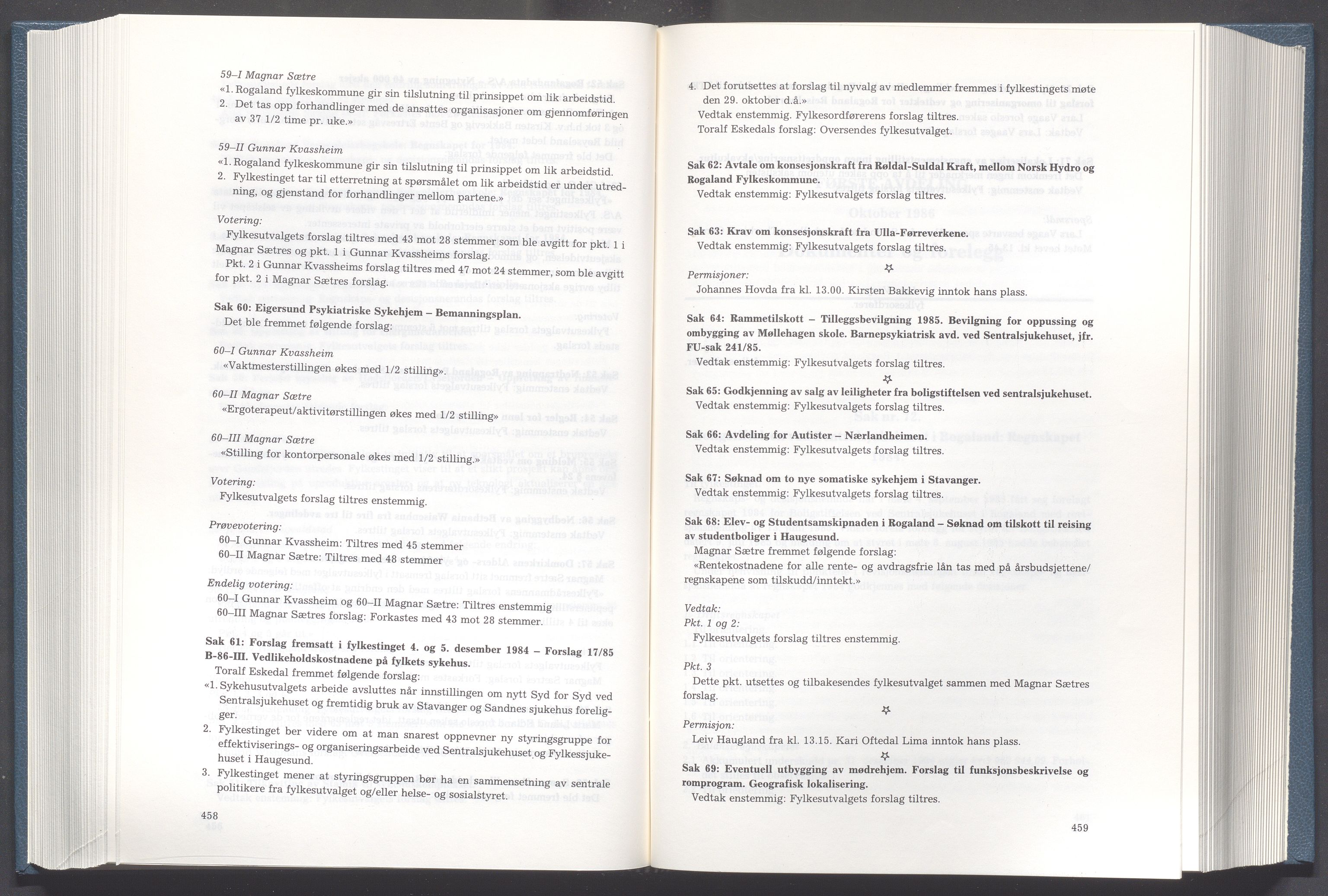 Rogaland fylkeskommune - Fylkesrådmannen , IKAR/A-900/A/Aa/Aaa/L0105: Møtebok , 1985, p. 458-459