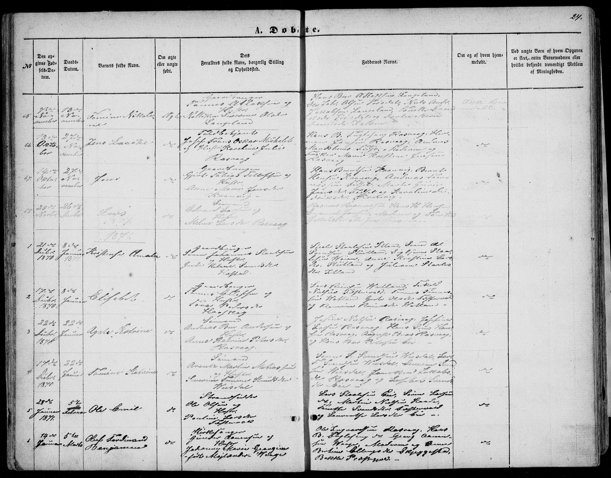 Flekkefjord sokneprestkontor, AV/SAK-1111-0012/F/Fb/Fbb/L0003: Parish register (copy) no. B 3, 1867-1889, p. 24