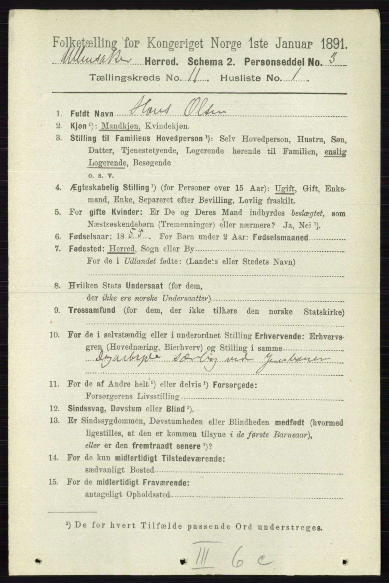 RA, 1891 census for 0235 Ullensaker, 1891, p. 4922