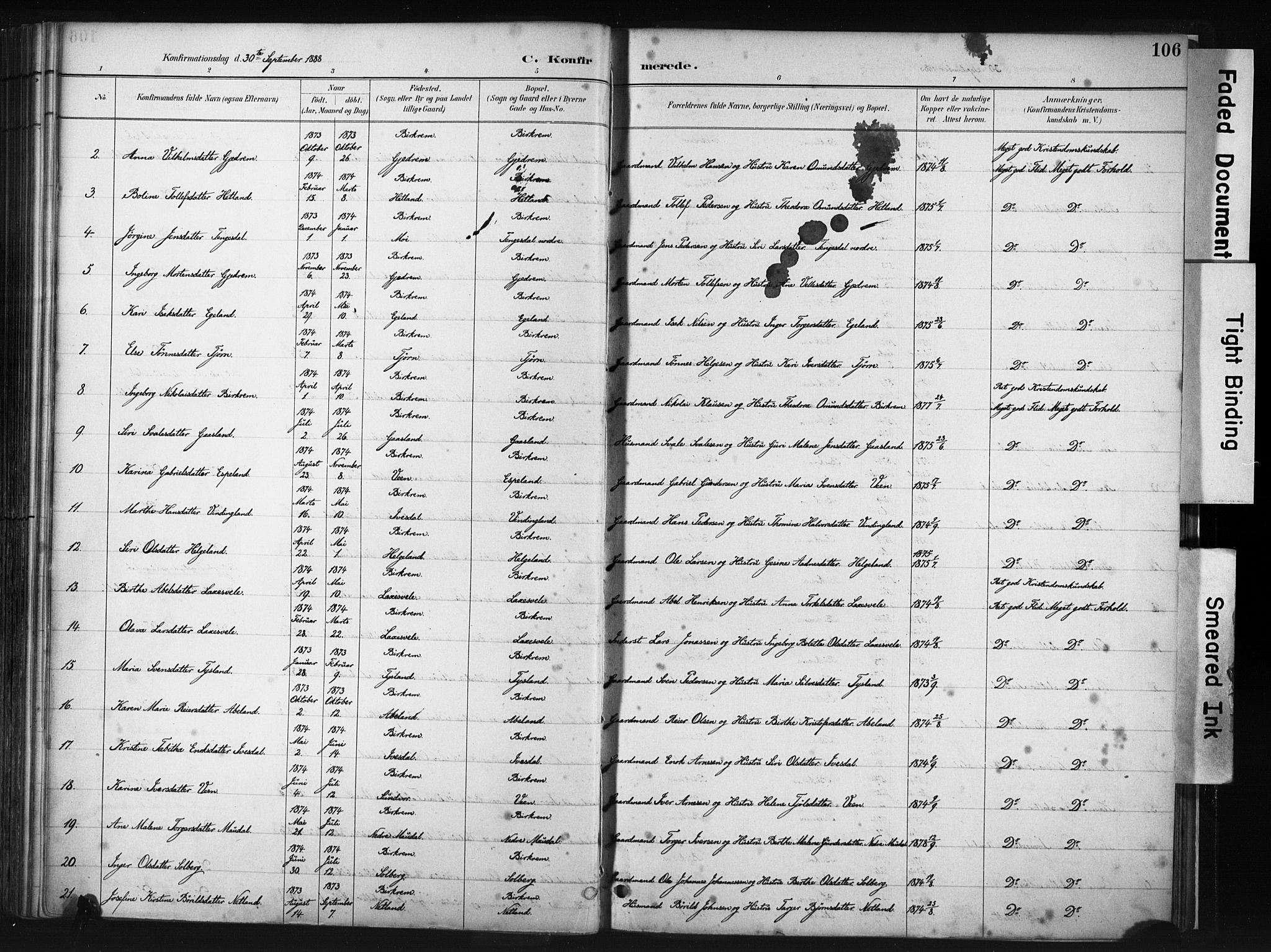 Helleland sokneprestkontor, AV/SAST-A-101810: Parish register (official) no. A 9, 1887-1908, p. 106