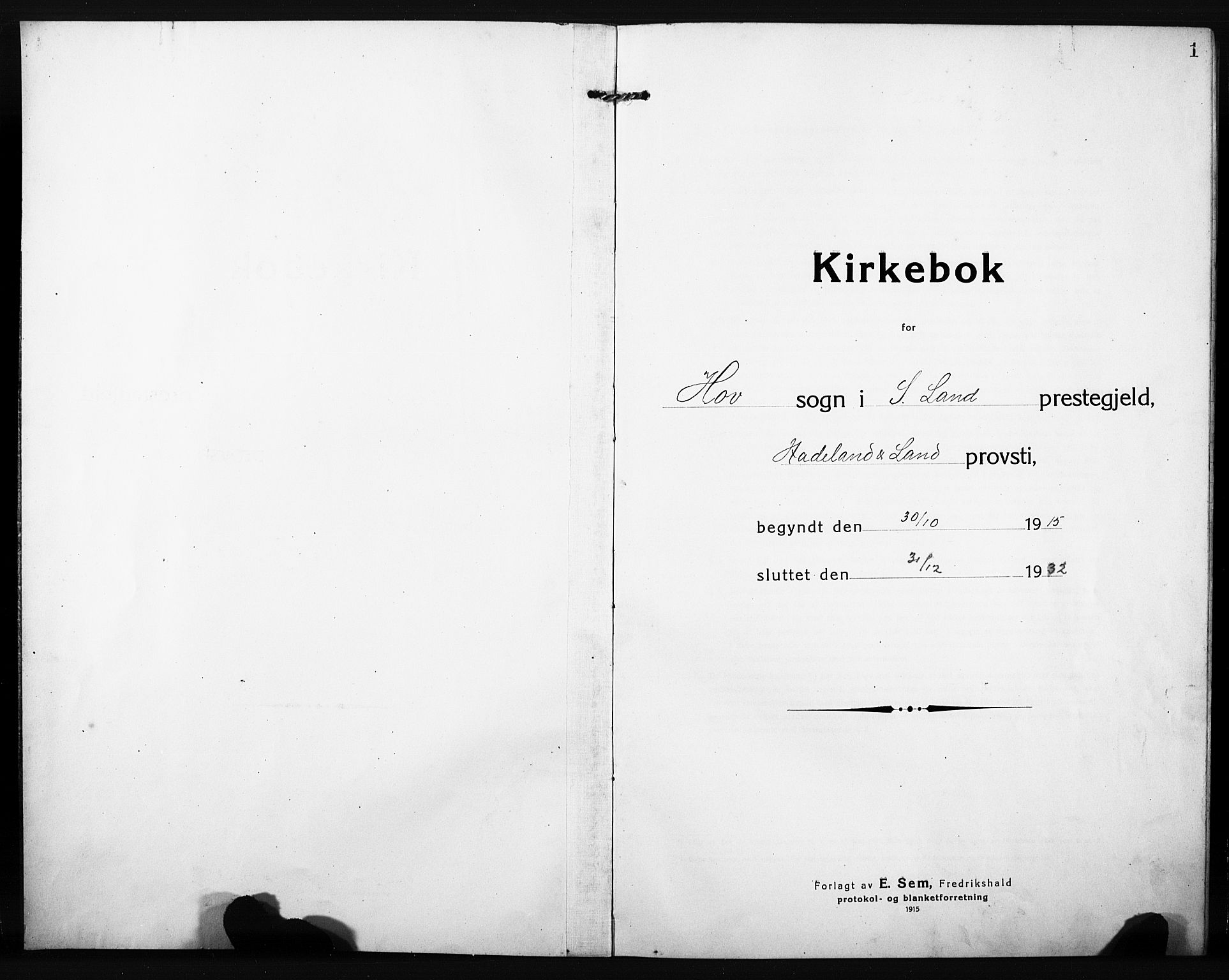 Søndre Land prestekontor, SAH/PREST-122/L/L0007: Parish register (copy) no. 7, 1915-1932, p. 1