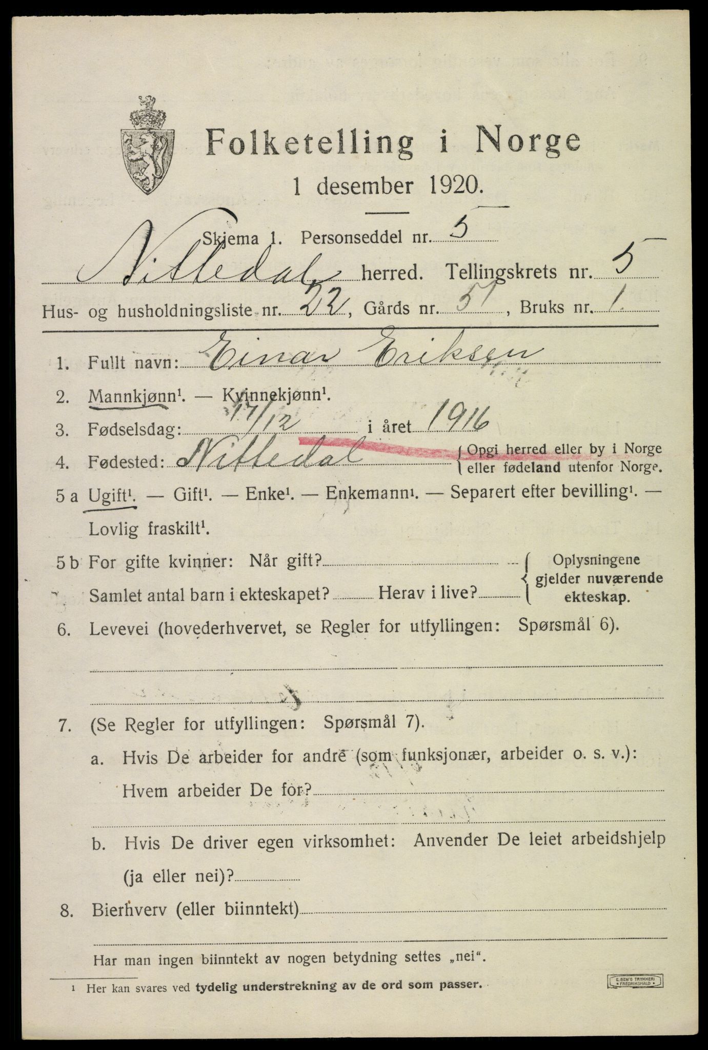 SAO, 1920 census for Nittedal, 1920, p. 6724