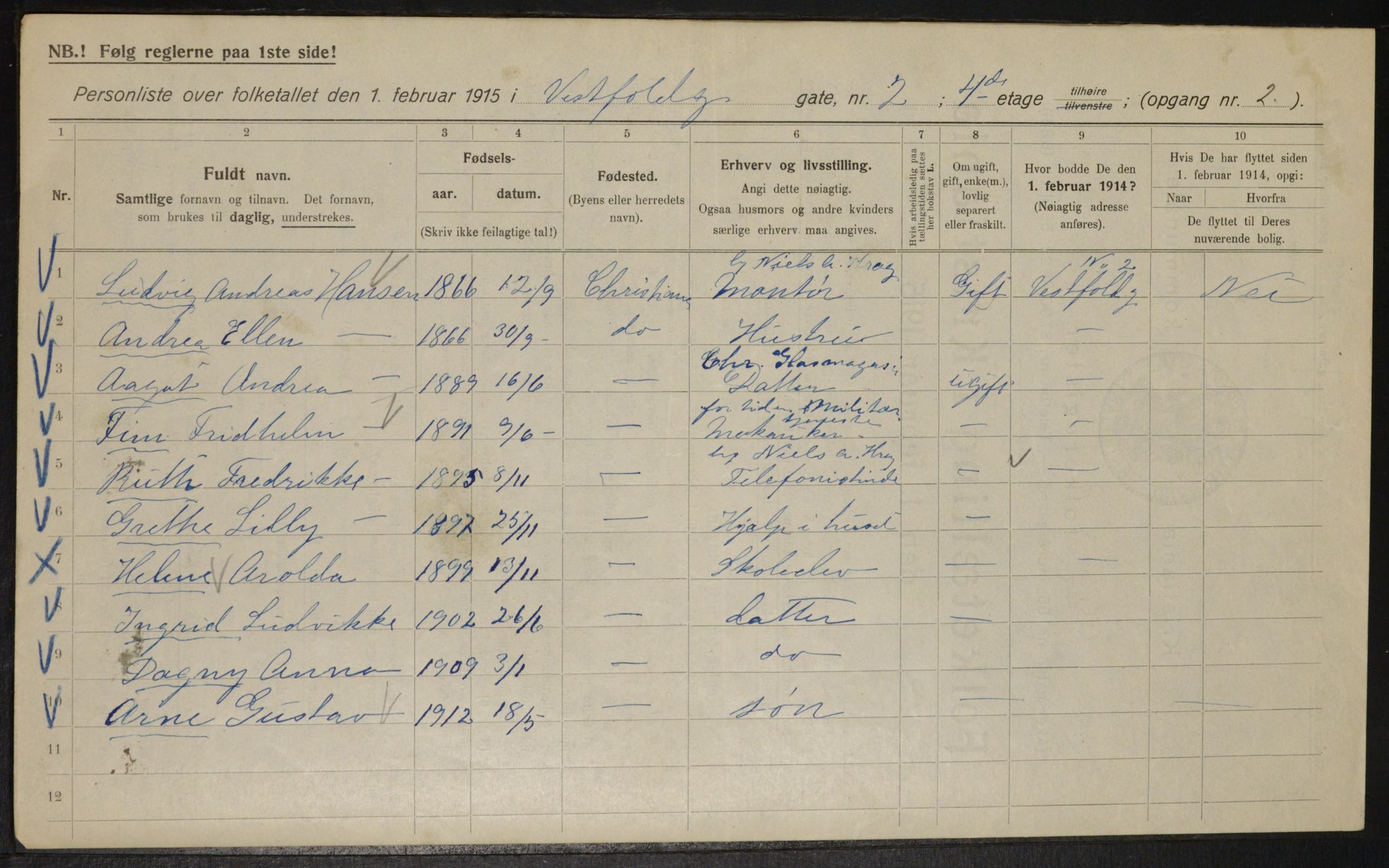 OBA, Municipal Census 1915 for Kristiania, 1915, p. 123033