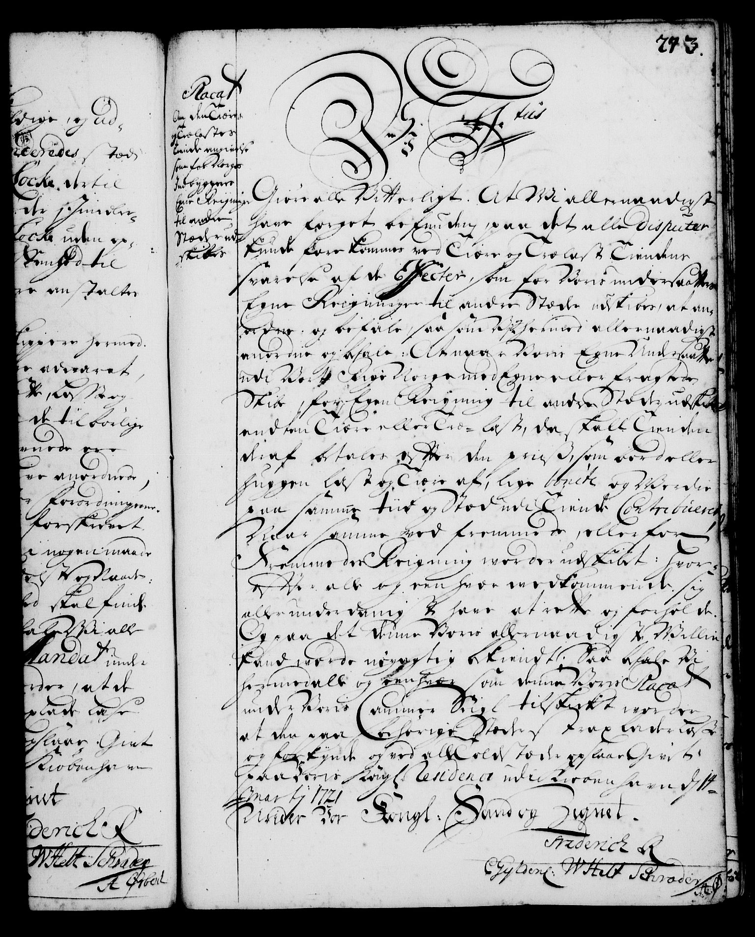Rentekammeret, Kammerkanselliet, RA/EA-3111/G/Gg/Gga/L0001: Norsk ekspedisjonsprotokoll med register (merket RK 53.1), 1720-1723, p. 273