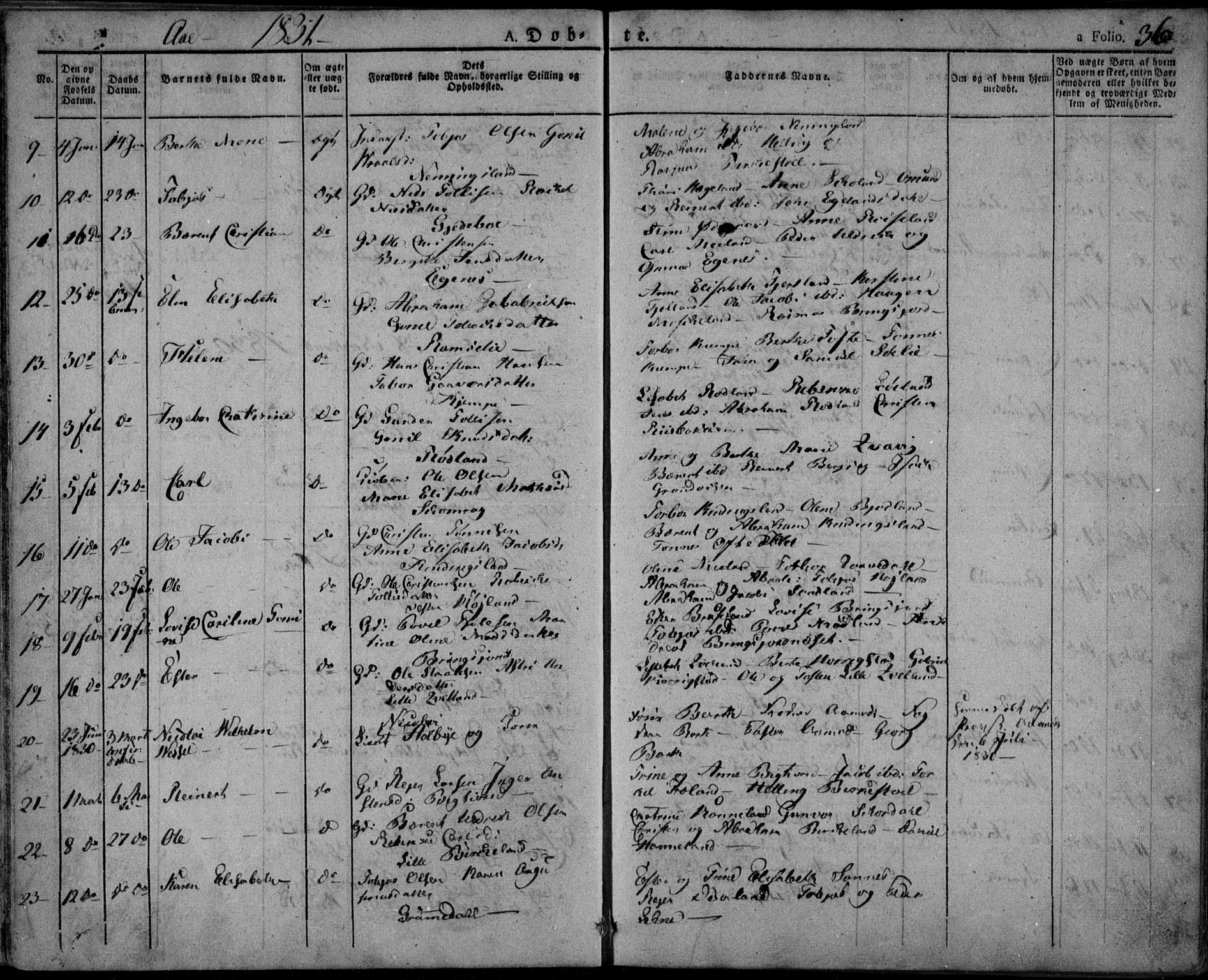 Lyngdal sokneprestkontor, SAK/1111-0029/F/Fa/Fac/L0007: Parish register (official) no. A 7, 1825-1838, p. 36