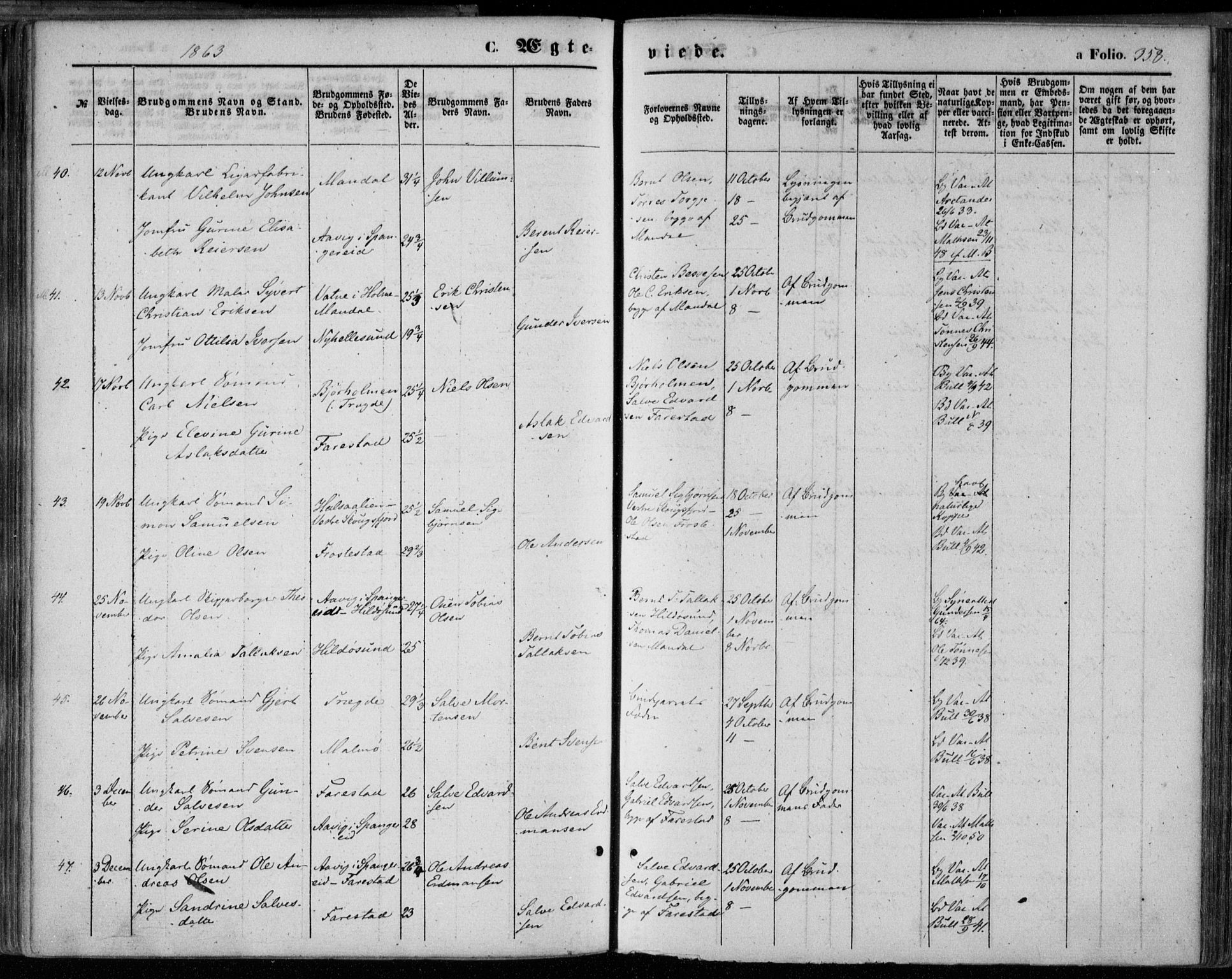 Mandal sokneprestkontor, SAK/1111-0030/F/Fa/Faa/L0014: Parish register (official) no. A 14, 1859-1872, p. 358