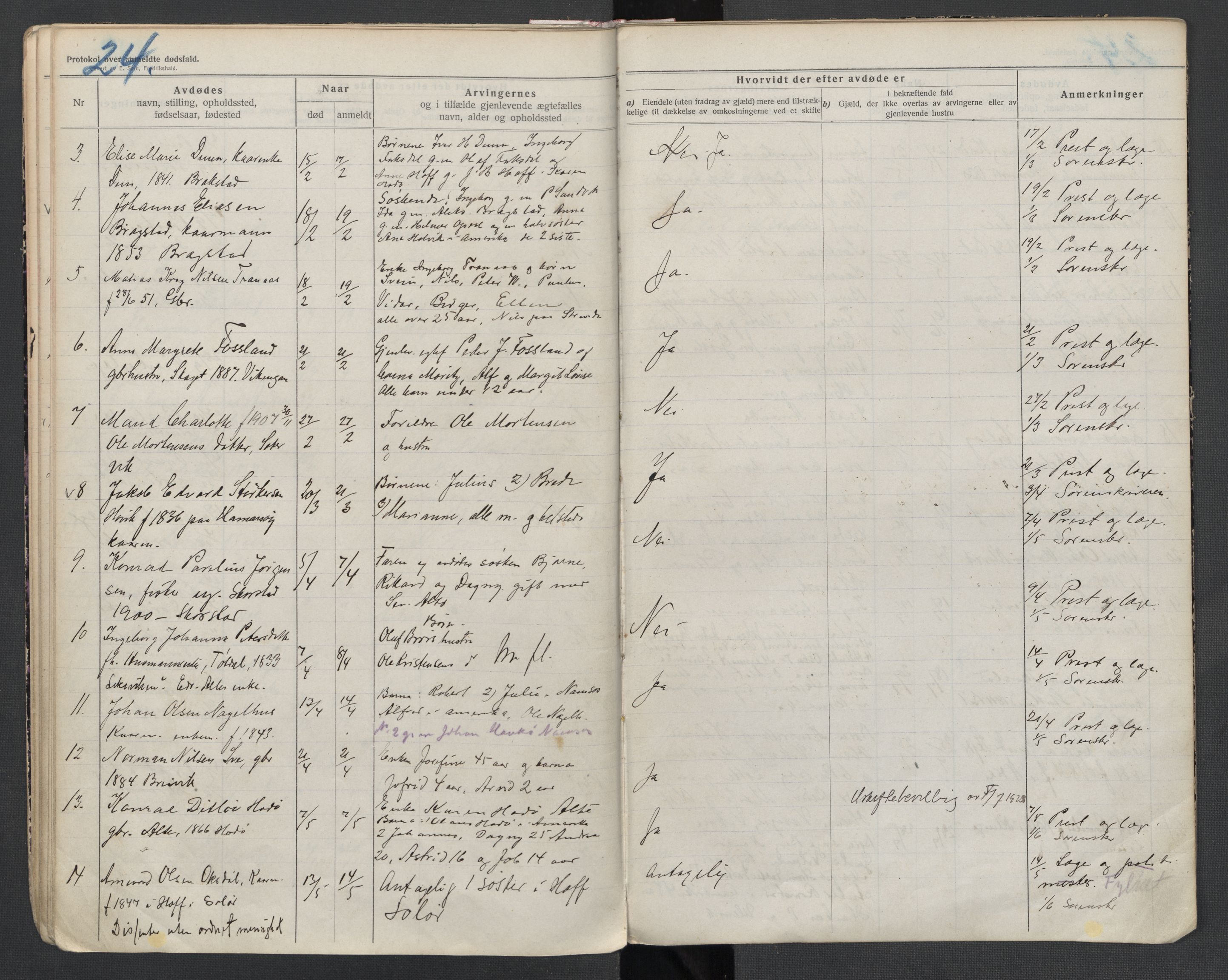 Fosnes lensmannskontor , AV/SAT-A-1022/1/02/L0003: 2.01.03 Dødsfallsprotokoll for Fosnes lensmannsdistrikt, 1916-1930, p. 24