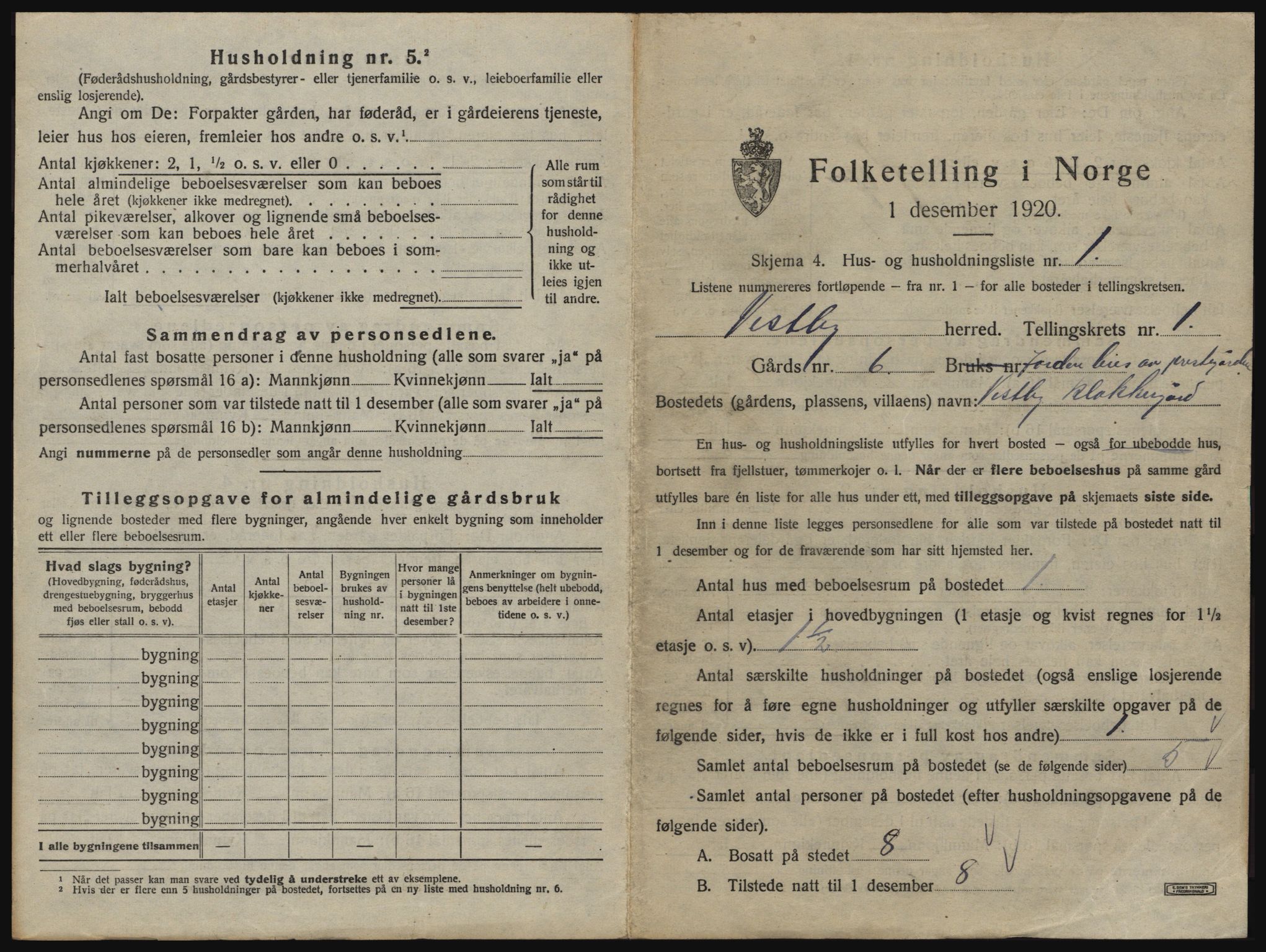 SAO, 1920 census for Vestby, 1920, p. 37