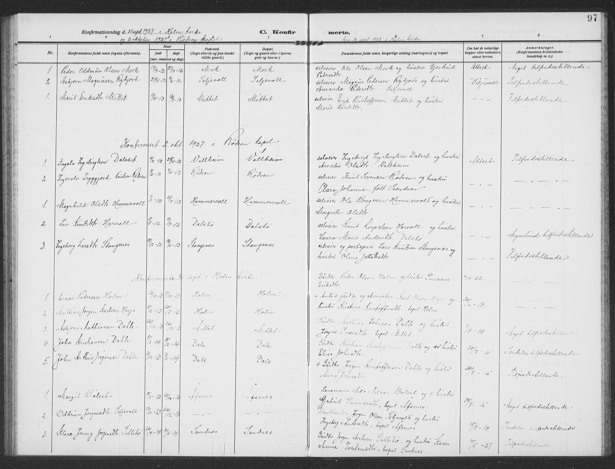 Ministerialprotokoller, klokkerbøker og fødselsregistre - Møre og Romsdal, SAT/A-1454/549/L0615: Parish register (copy) no. 549C01, 1905-1932, p. 97