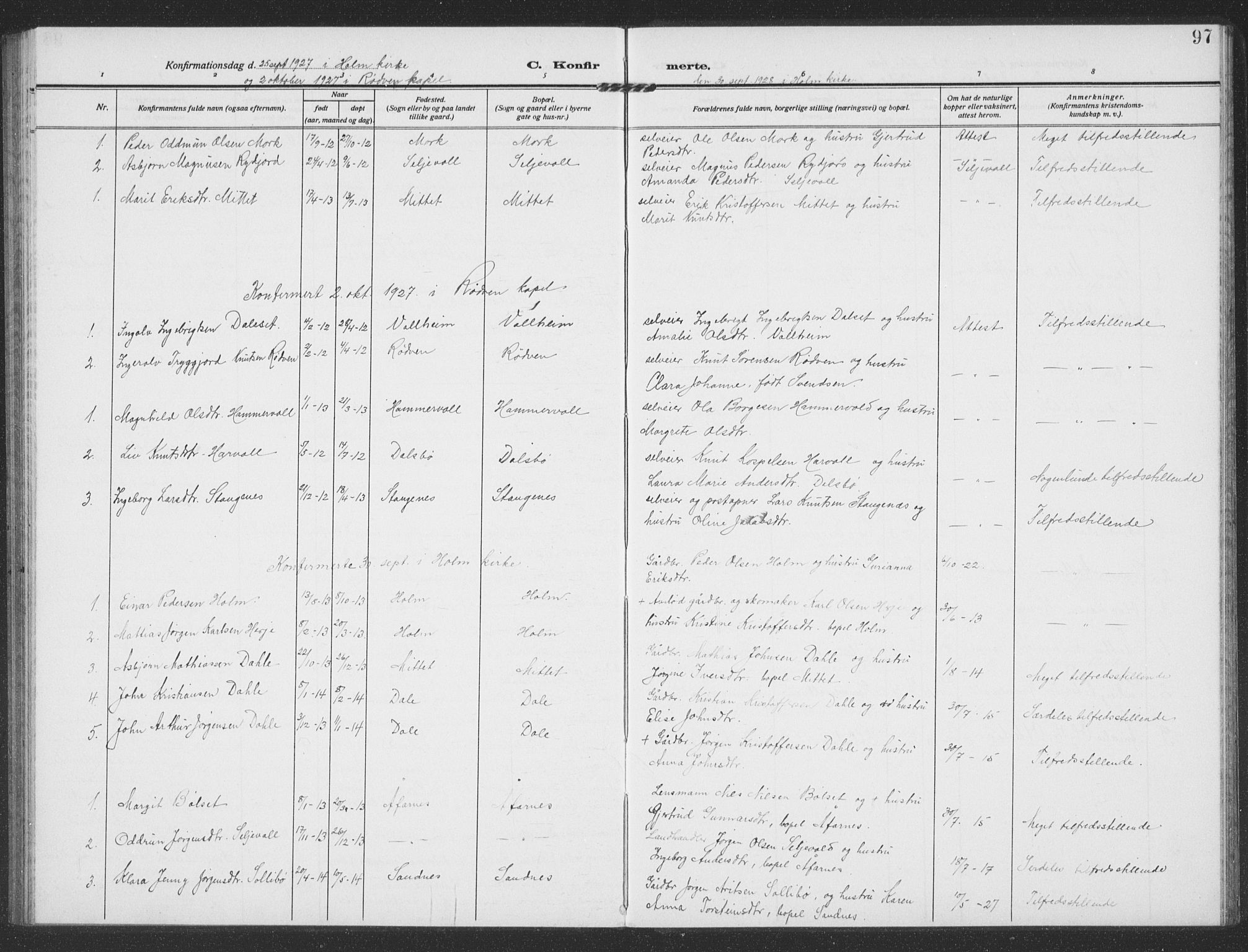 Ministerialprotokoller, klokkerbøker og fødselsregistre - Møre og Romsdal, AV/SAT-A-1454/549/L0615: Parish register (copy) no. 549C01, 1905-1932, p. 97