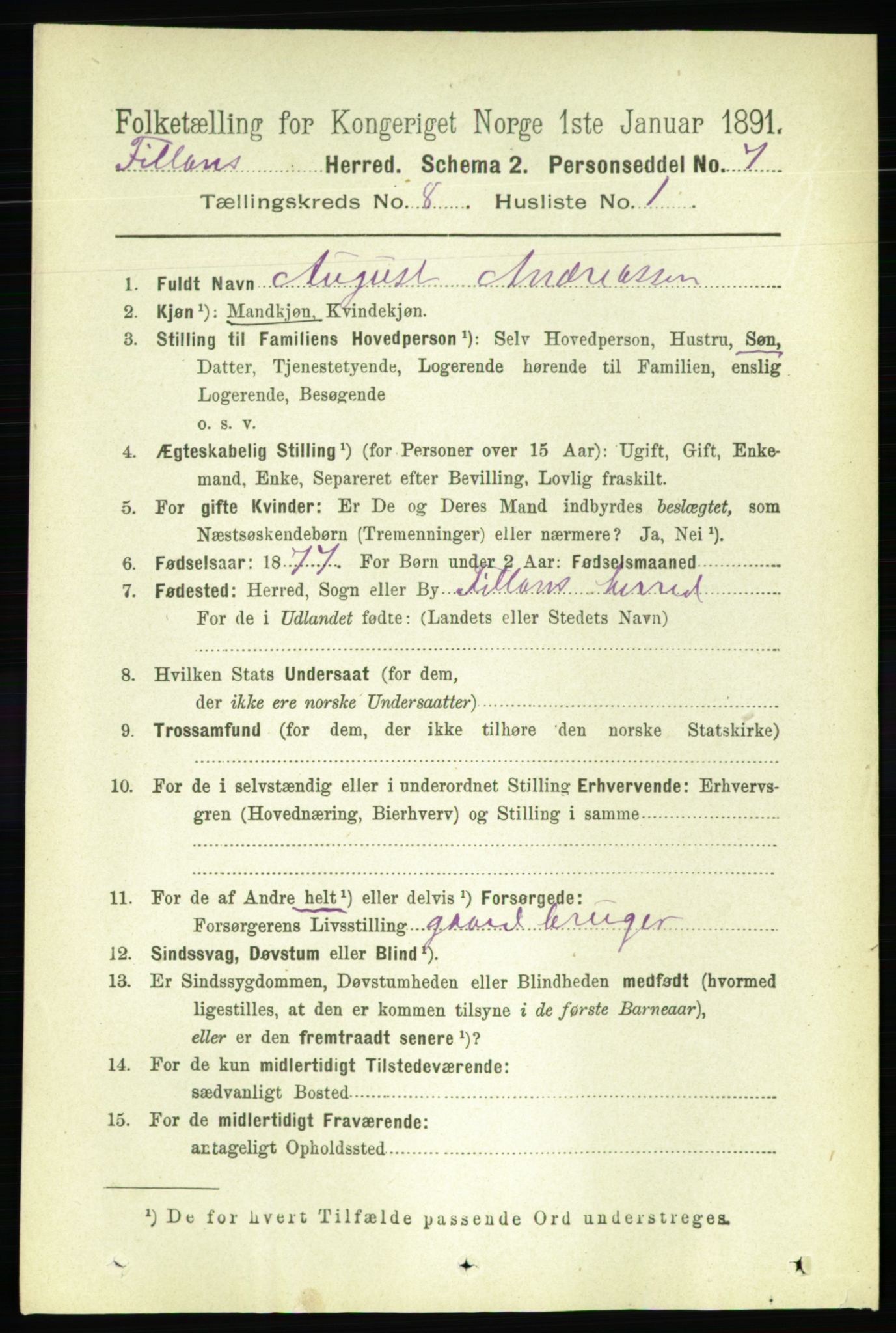 RA, 1891 census for 1616 Fillan, 1891, p. 1885