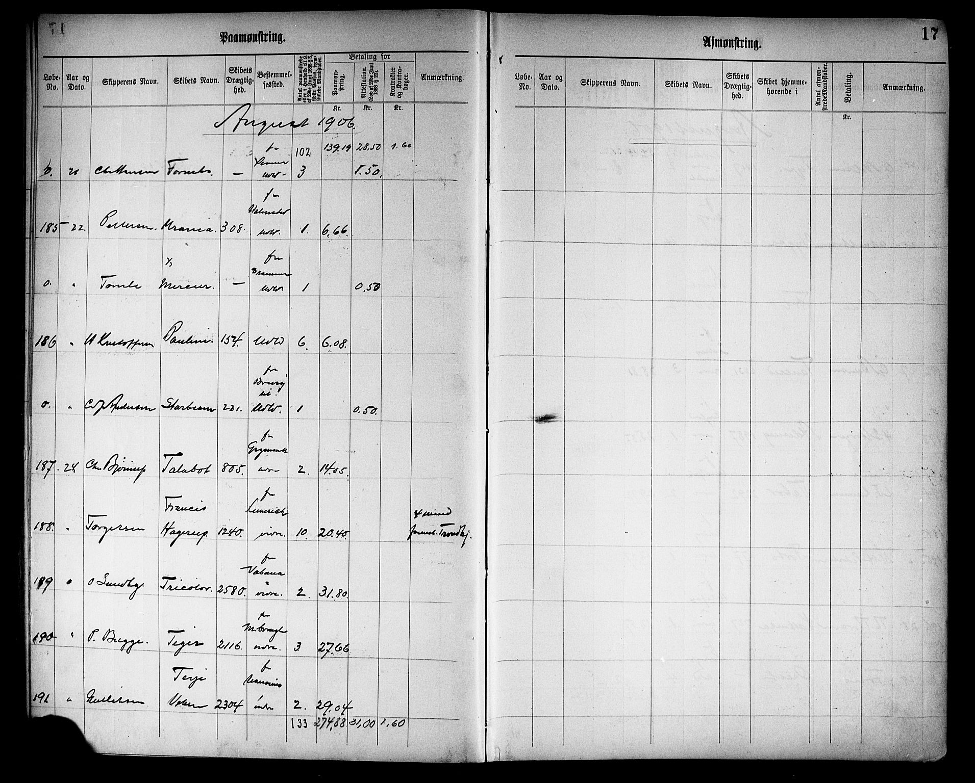 Tønsberg innrulleringskontor, AV/SAKO-A-786/H/Ha/L0006: Mønstringsjournal, 1906-1914, p. 19