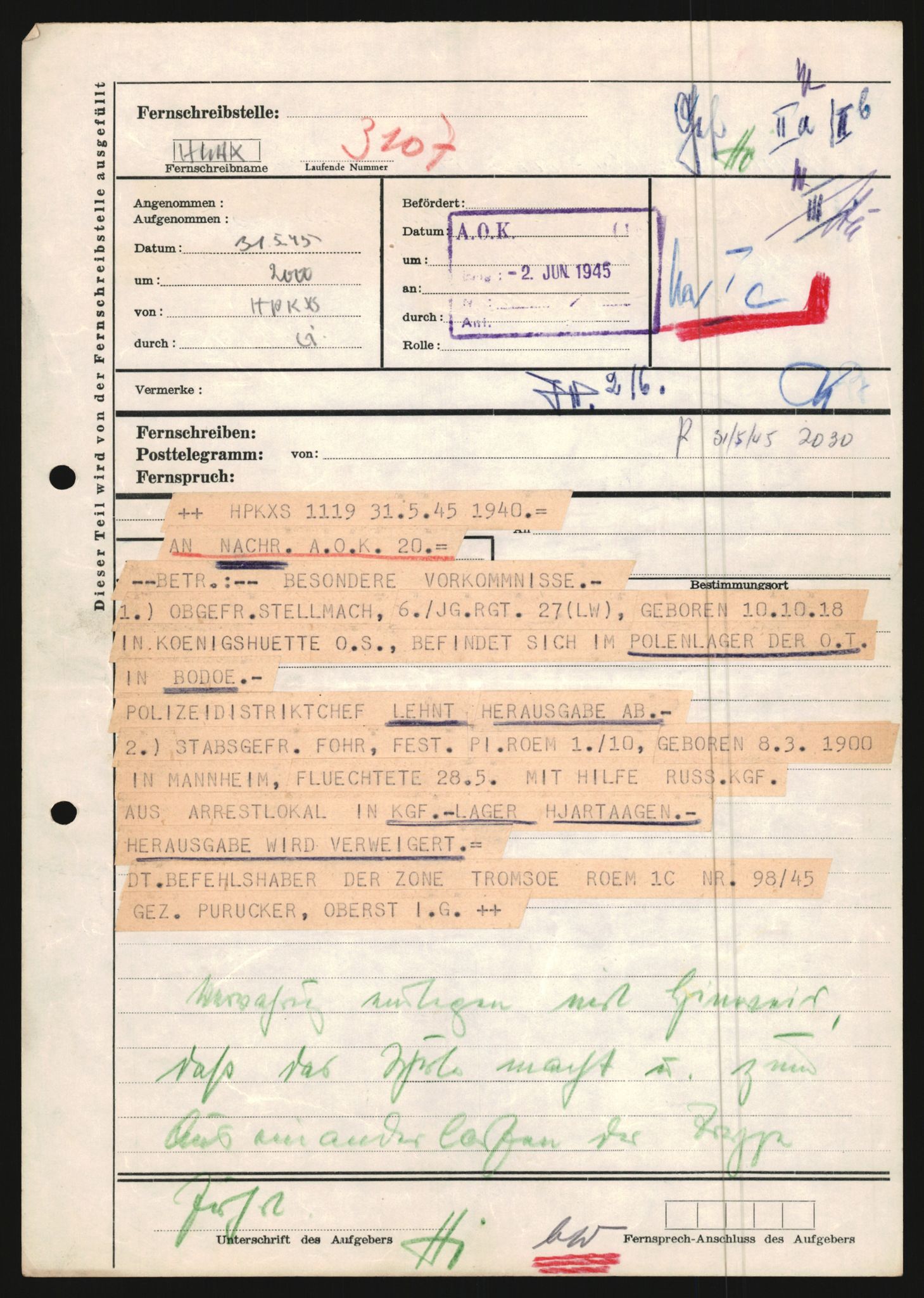 Forsvarets Overkommando. 2 kontor. Arkiv 11.4. Spredte tyske arkivsaker, AV/RA-RAFA-7031/D/Dar/Dara/L0021: Nachrichten des OKW, 1943-1945, p. 216