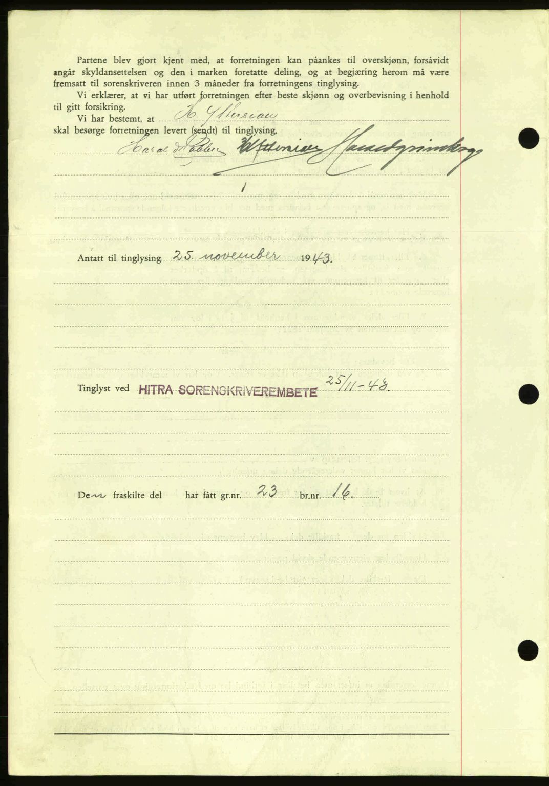 Hitra sorenskriveri, AV/SAT-A-0018/2/2C/2Ca: Mortgage book no. A2, 1943-1945, Diary no: : 829/1943