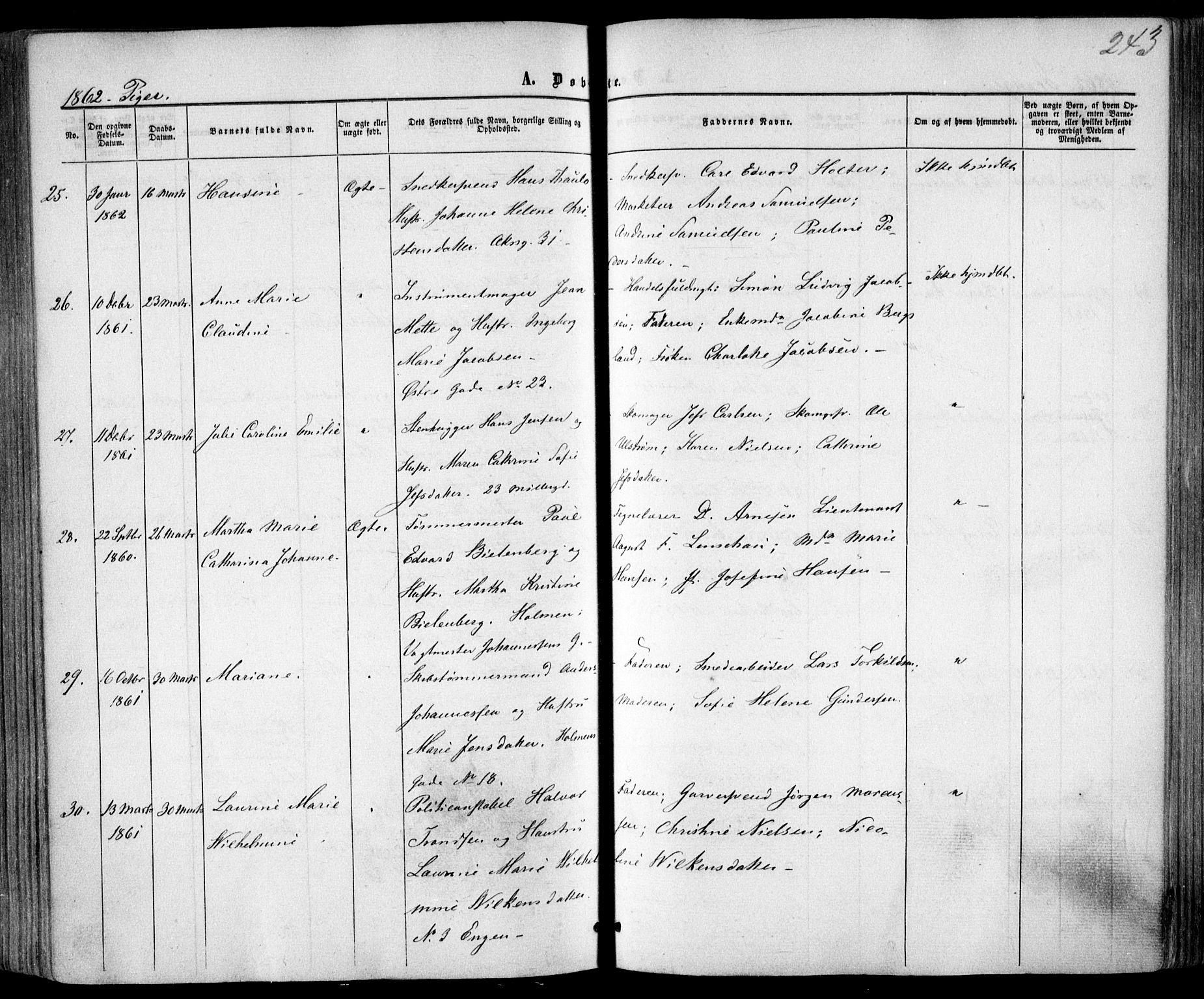 Trefoldighet prestekontor Kirkebøker, AV/SAO-A-10882/F/Fa/L0001: Parish register (official) no. I 1, 1858-1863, p. 243