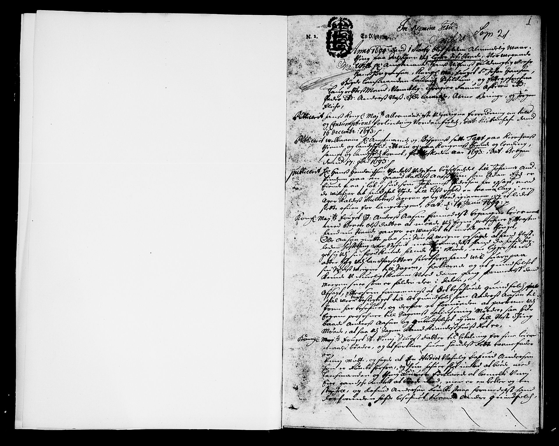 Indre Sogn tingrett, SAB/A-3301/1/F/Fa/L0021: Tingbok 21, 1694, p. 0b-1a