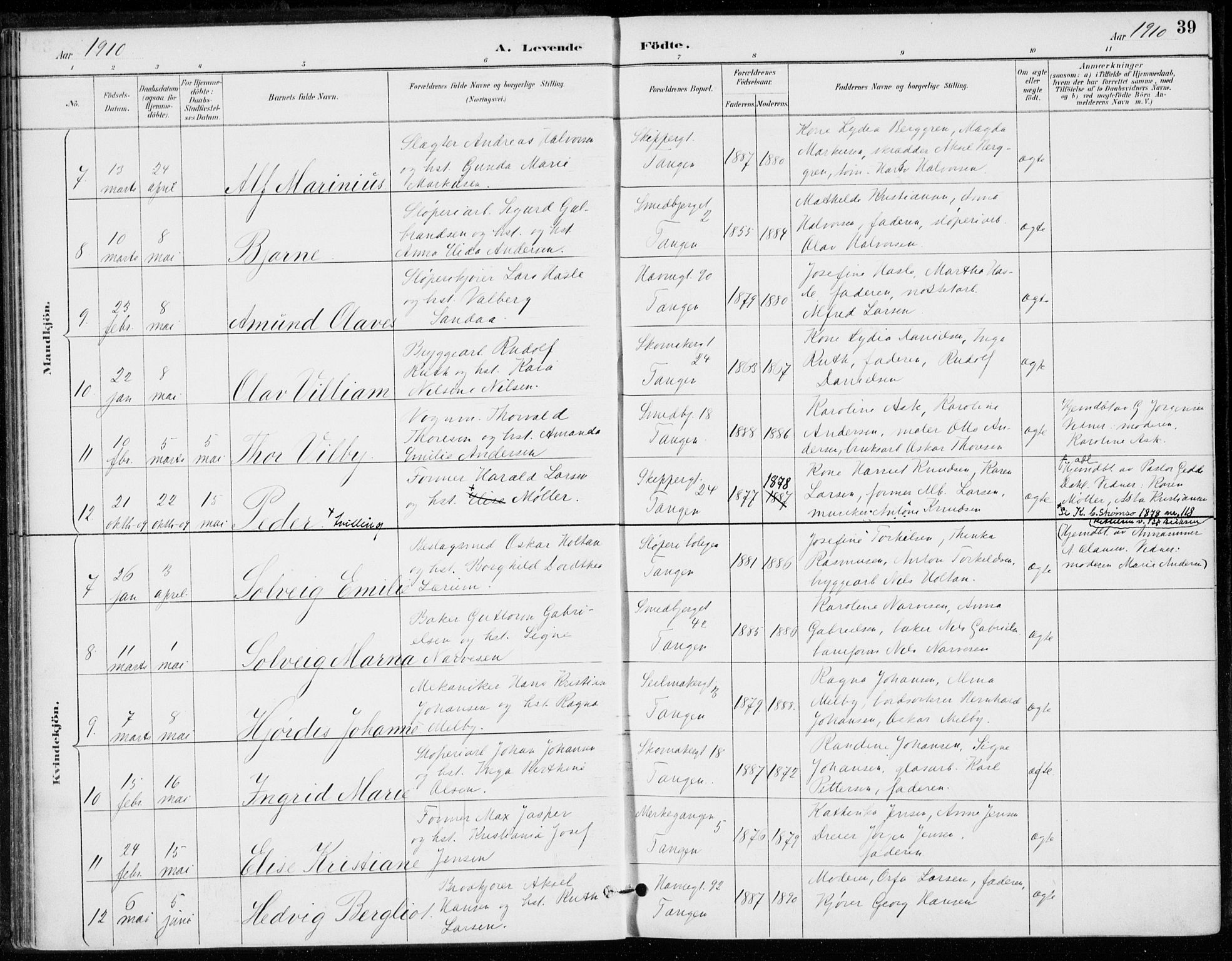 Strømsø kirkebøker, AV/SAKO-A-246/F/Fb/L0007: Parish register (official) no. II 7, 1887-1928, p. 39