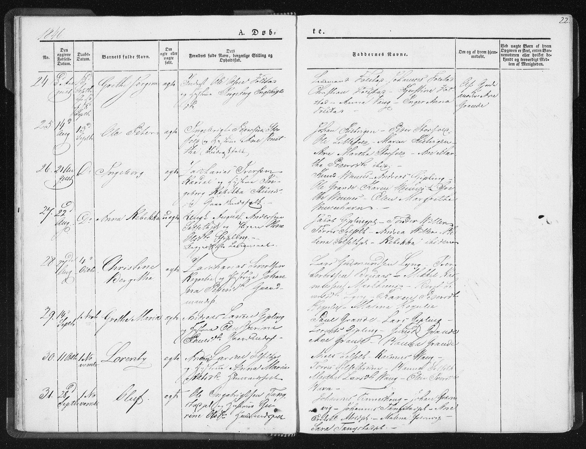 Ministerialprotokoller, klokkerbøker og fødselsregistre - Nord-Trøndelag, SAT/A-1458/744/L0418: Parish register (official) no. 744A02, 1843-1866, p. 22