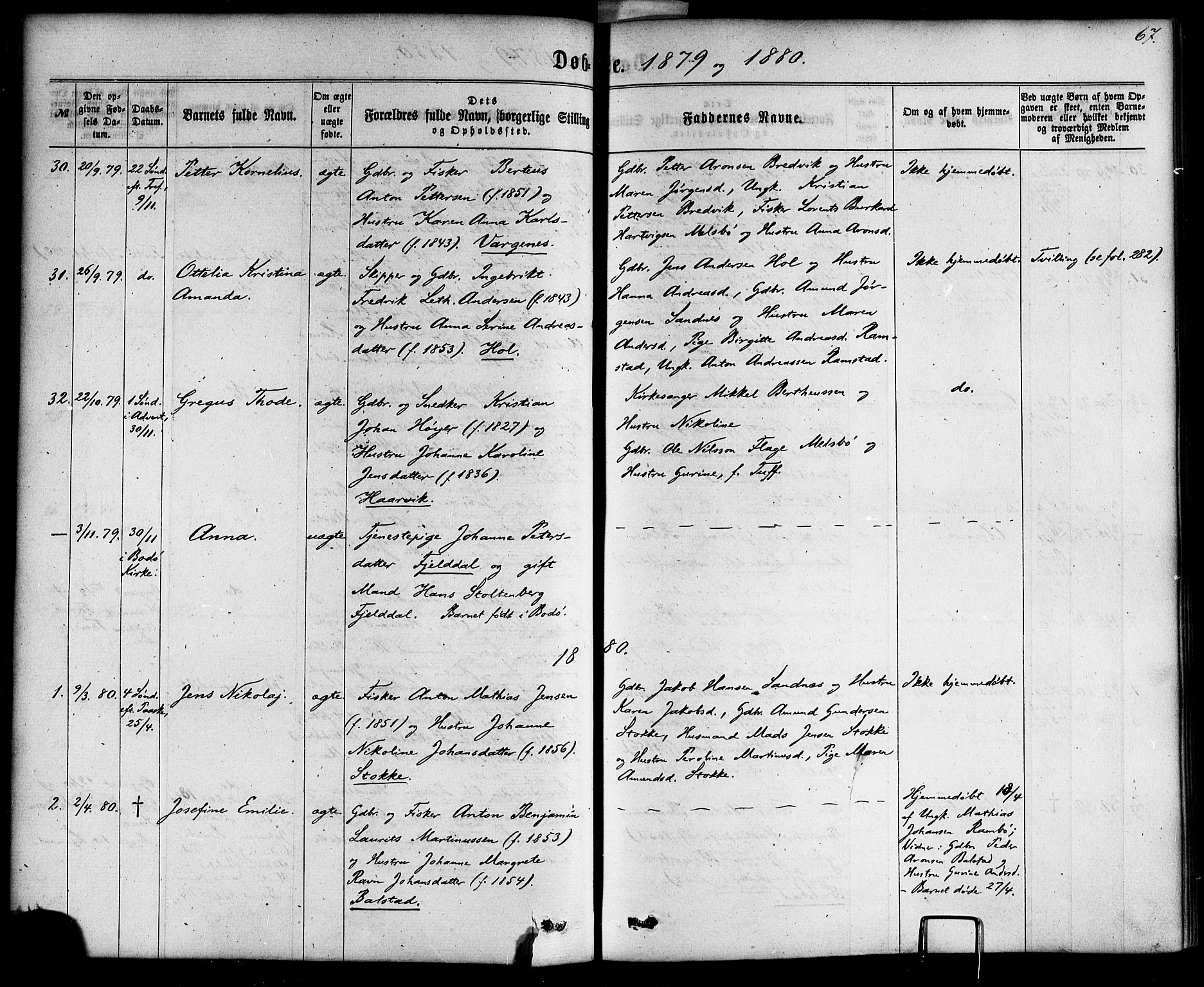 Ministerialprotokoller, klokkerbøker og fødselsregistre - Nordland, AV/SAT-A-1459/865/L0923: Parish register (official) no. 865A01, 1864-1884, p. 67