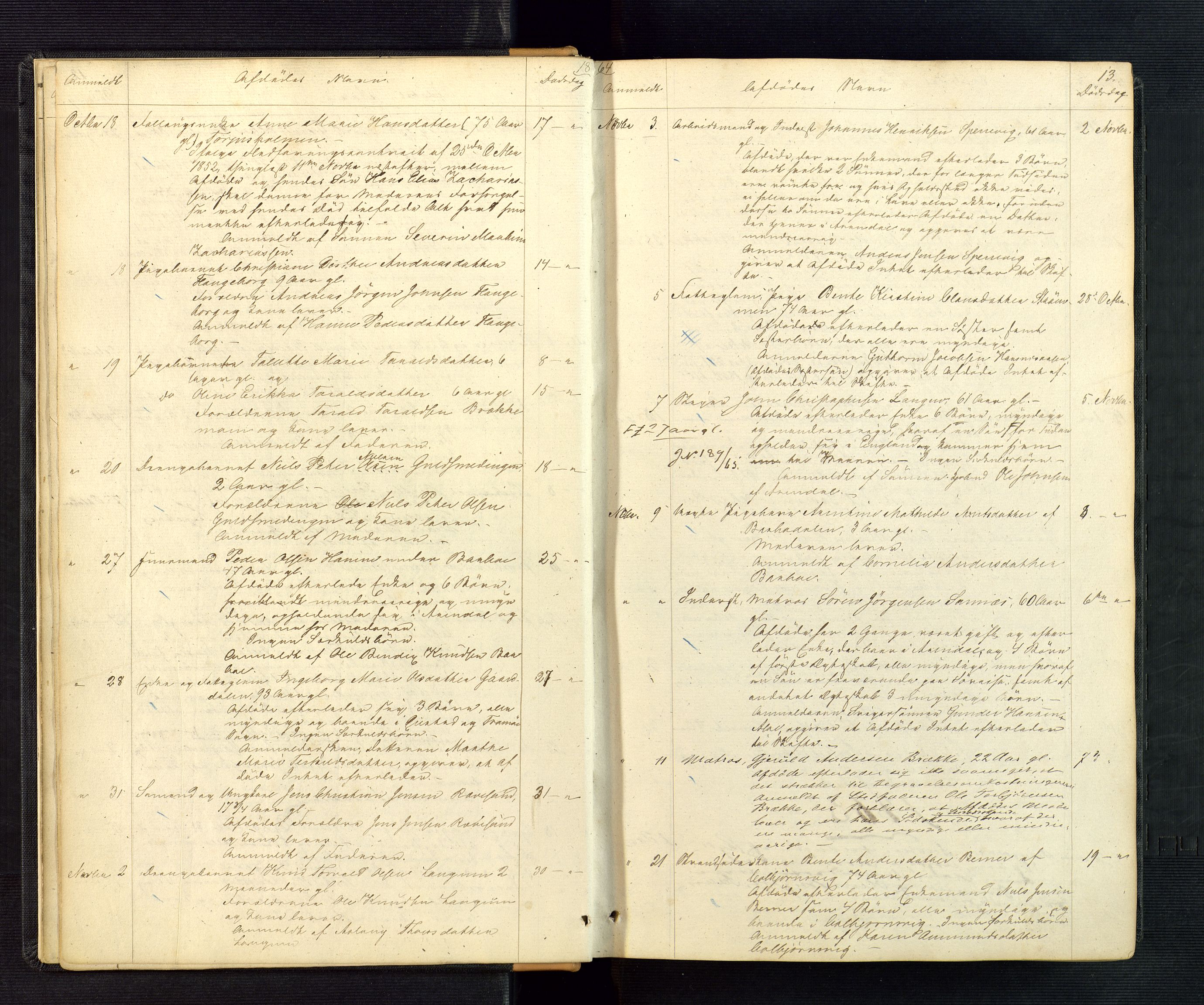 Nedenes sorenskriveri, AV/SAK-1221-0006/H/Ha/L0002: Dødsfallsfortegnelse nr 2, 1863-1889, p. 13
