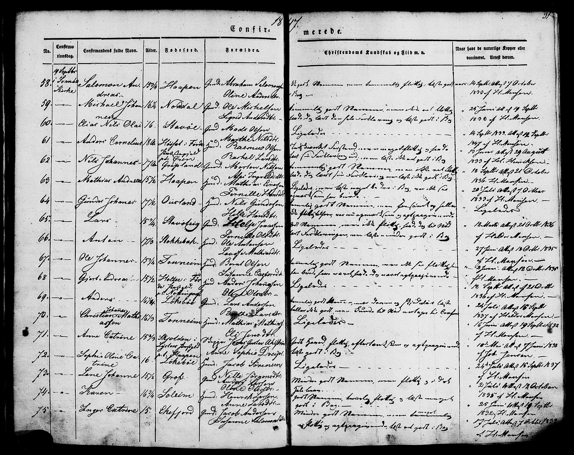 Kinn sokneprestembete, SAB/A-80801/H/Haa/Haaa/L0007: Parish register (official) no. A 7, 1841-1858, p. 31
