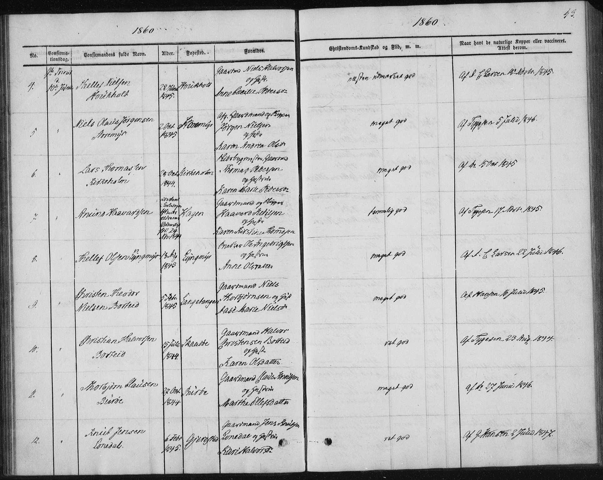 Sannidal kirkebøker, SAKO/A-296/F/Fa/L0009: Parish register (official) no. 9, 1855-1873, p. 43