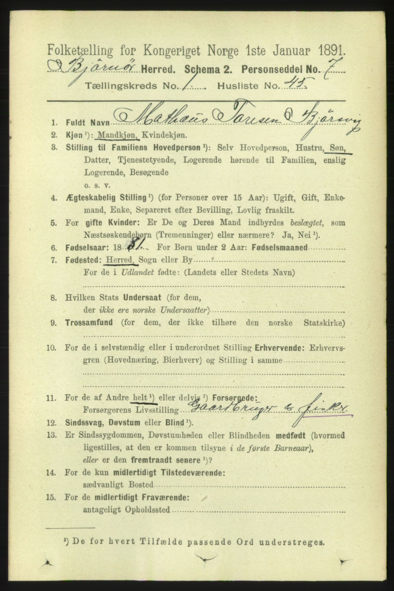 RA, 1891 census for 1632 Bjørnør, 1891, p. 388