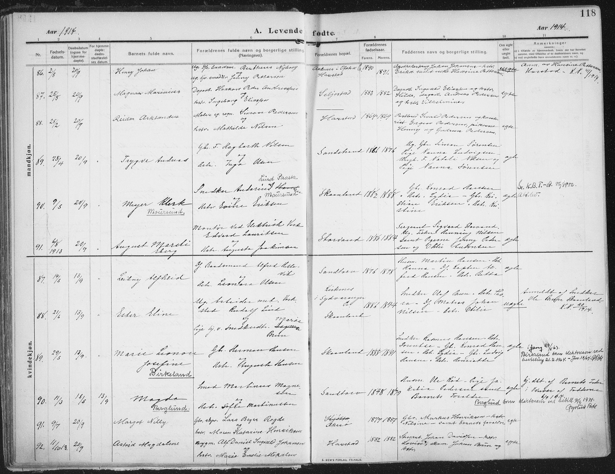Trondenes sokneprestkontor, SATØ/S-1319/H/Ha/L0018kirke: Parish register (official) no. 18, 1909-1918, p. 118