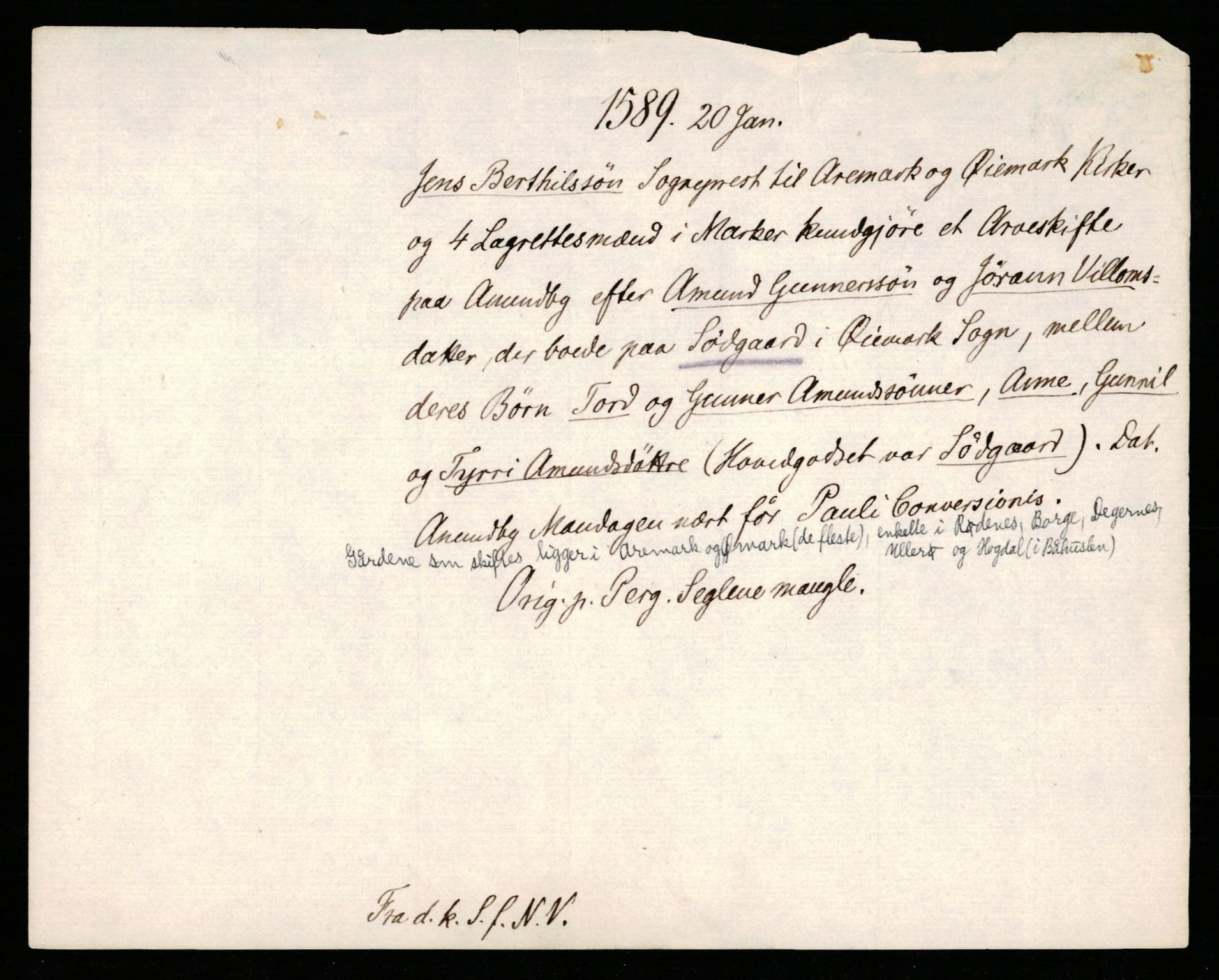 Riksarkivets diplomsamling, AV/RA-EA-5965/F35/F35b/L0003: Riksarkivets diplomer, seddelregister, 1583-1592, p. 349