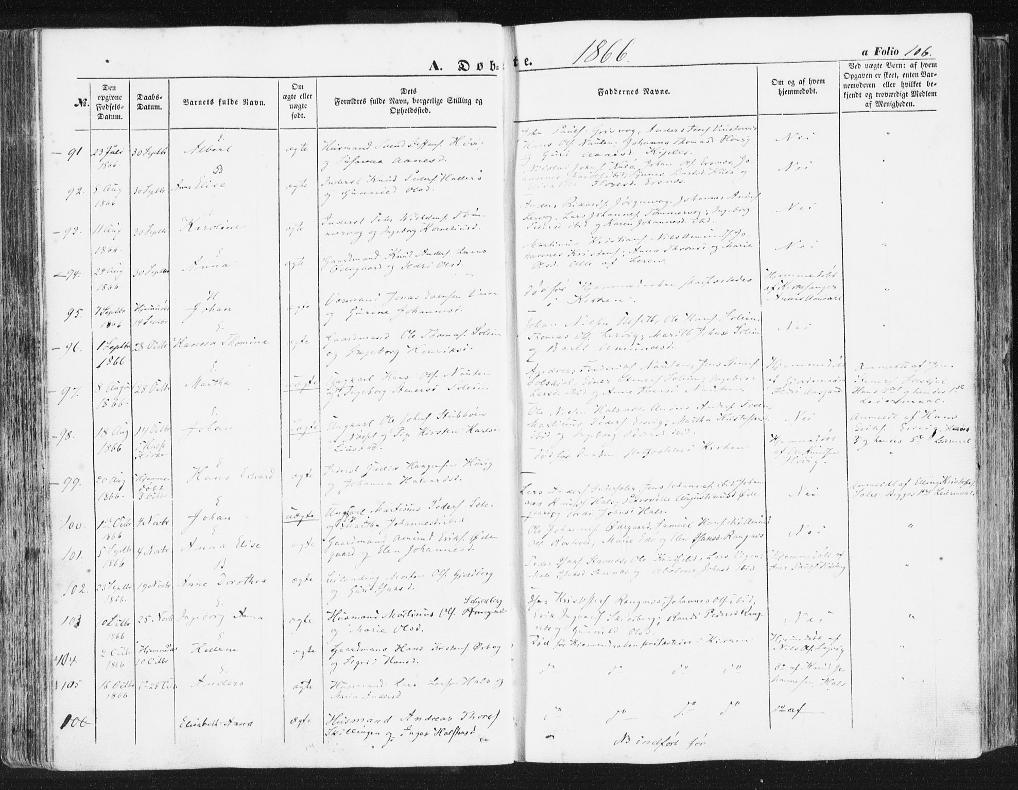 Ministerialprotokoller, klokkerbøker og fødselsregistre - Møre og Romsdal, AV/SAT-A-1454/581/L0937: Parish register (official) no. 581A05, 1853-1872, p. 106