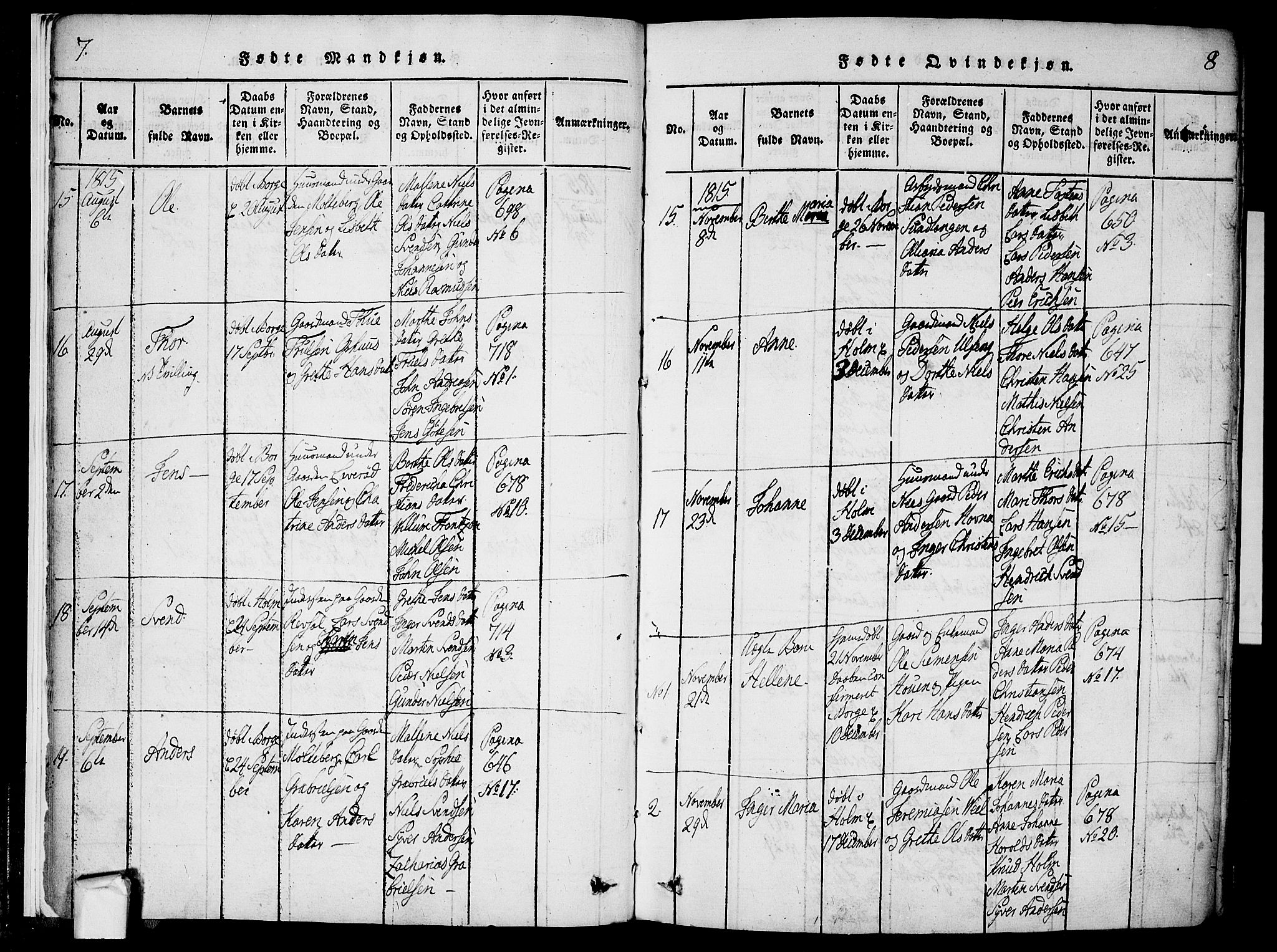 Borge prestekontor Kirkebøker, AV/SAO-A-10903/F/Fa/L0003: Parish register (official) no. I 3, 1815-1836, p. 7-8