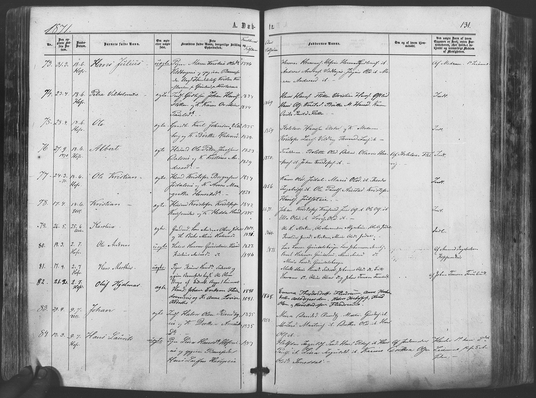 Ullensaker prestekontor Kirkebøker, SAO/A-10236a/F/Fa/L0016: Parish register (official) no. I 16, 1863-1875, p. 131