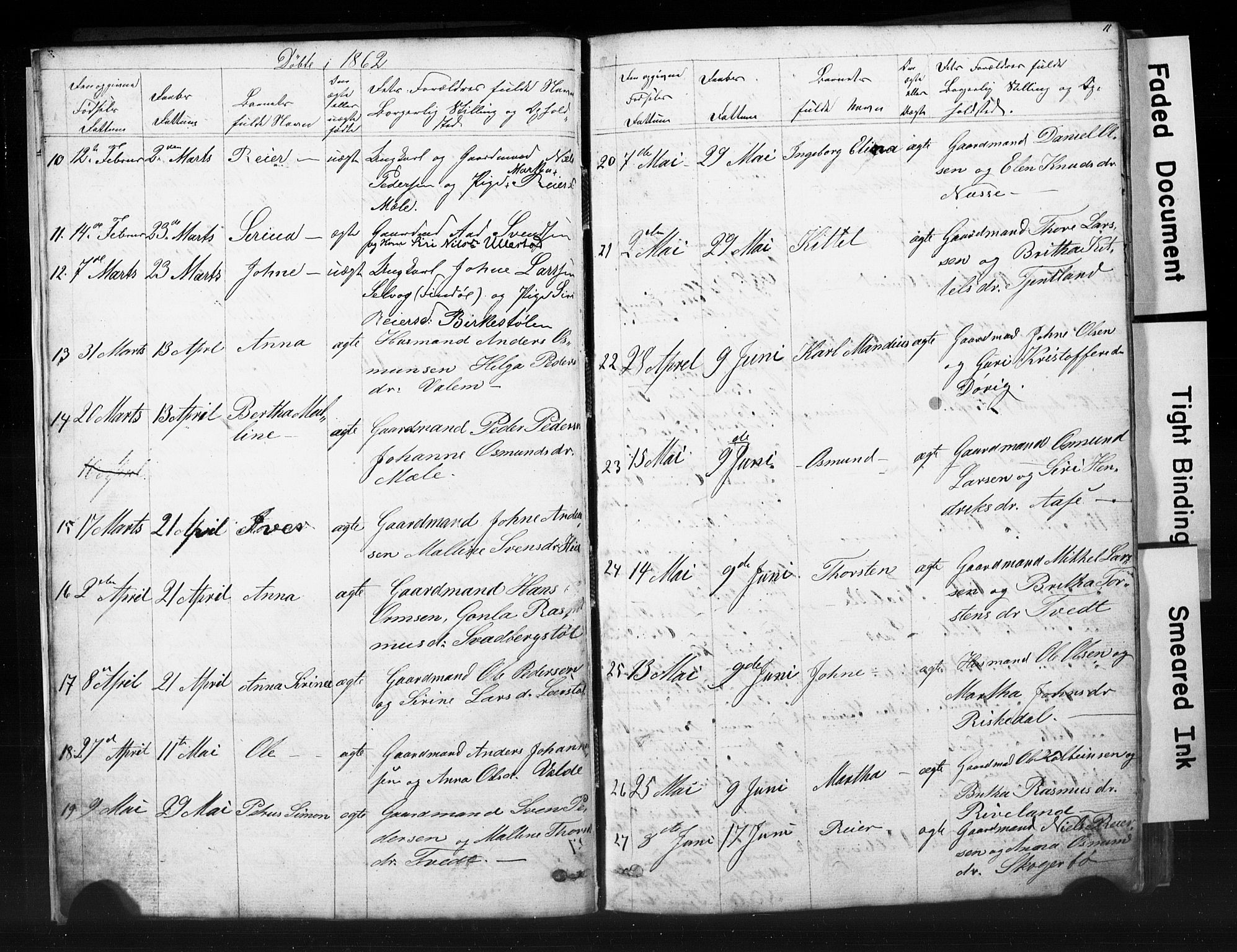 Hjelmeland sokneprestkontor, AV/SAST-A-101843/01/V/L0006: Parish register (copy) no. B 6, 1856-1884, p. 11