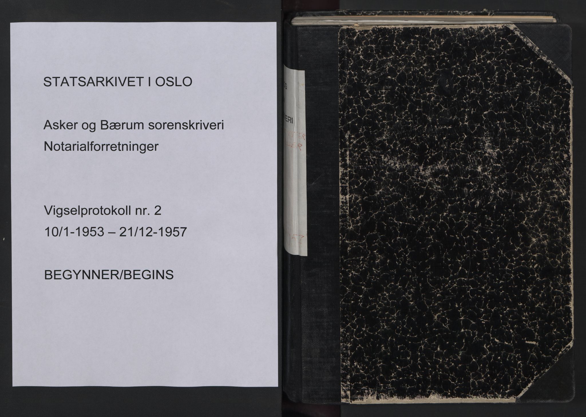 Asker og Bærum sorenskriveri, AV/SAO-A-10379a/L/Lb/Lba/L0002: Vigselsprotokoller, 1953-1957