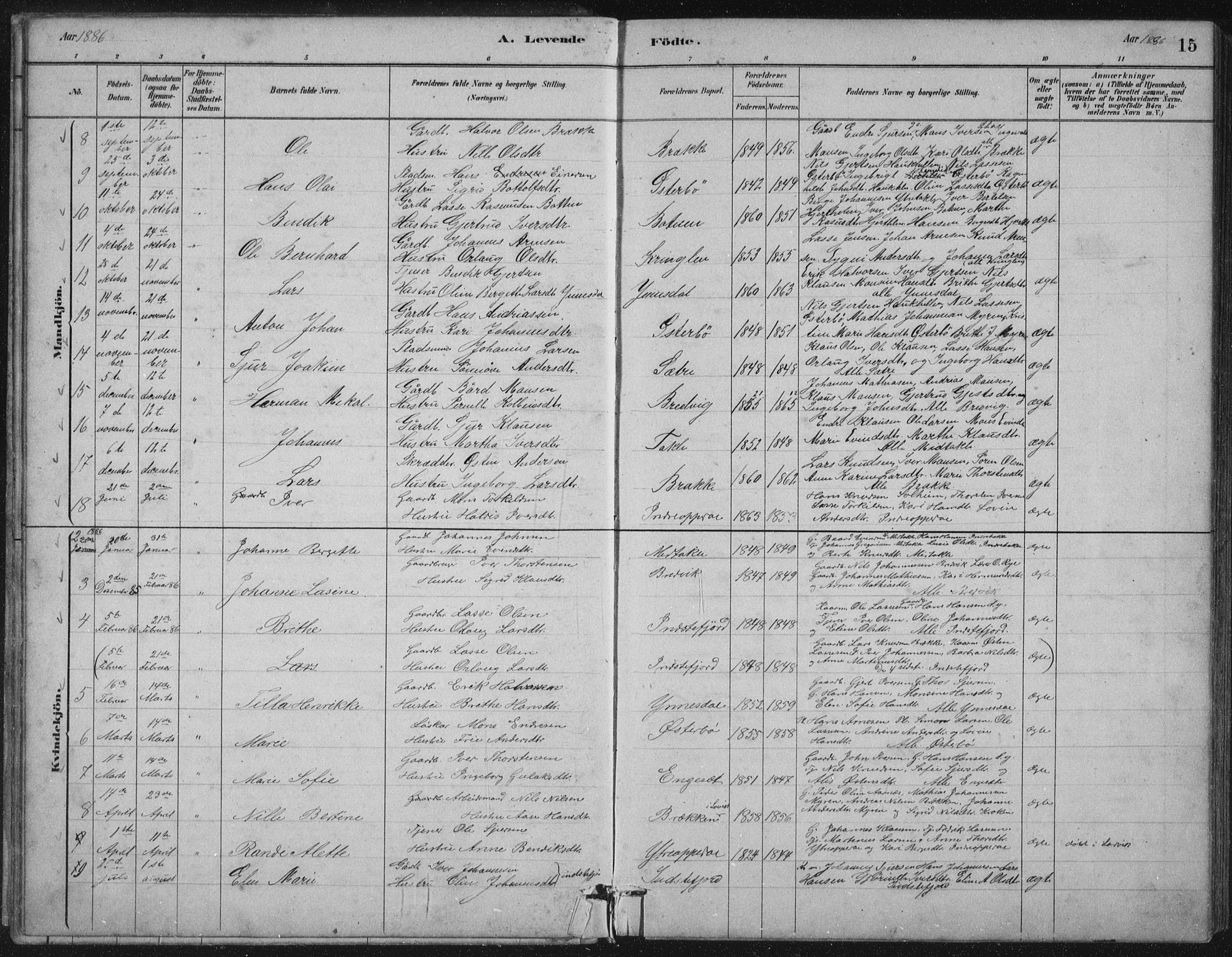 Gulen sokneprestembete, AV/SAB-A-80201/H/Hab/Habc/L0002: Parish register (copy) no. C 2, 1880-1938, p. 15